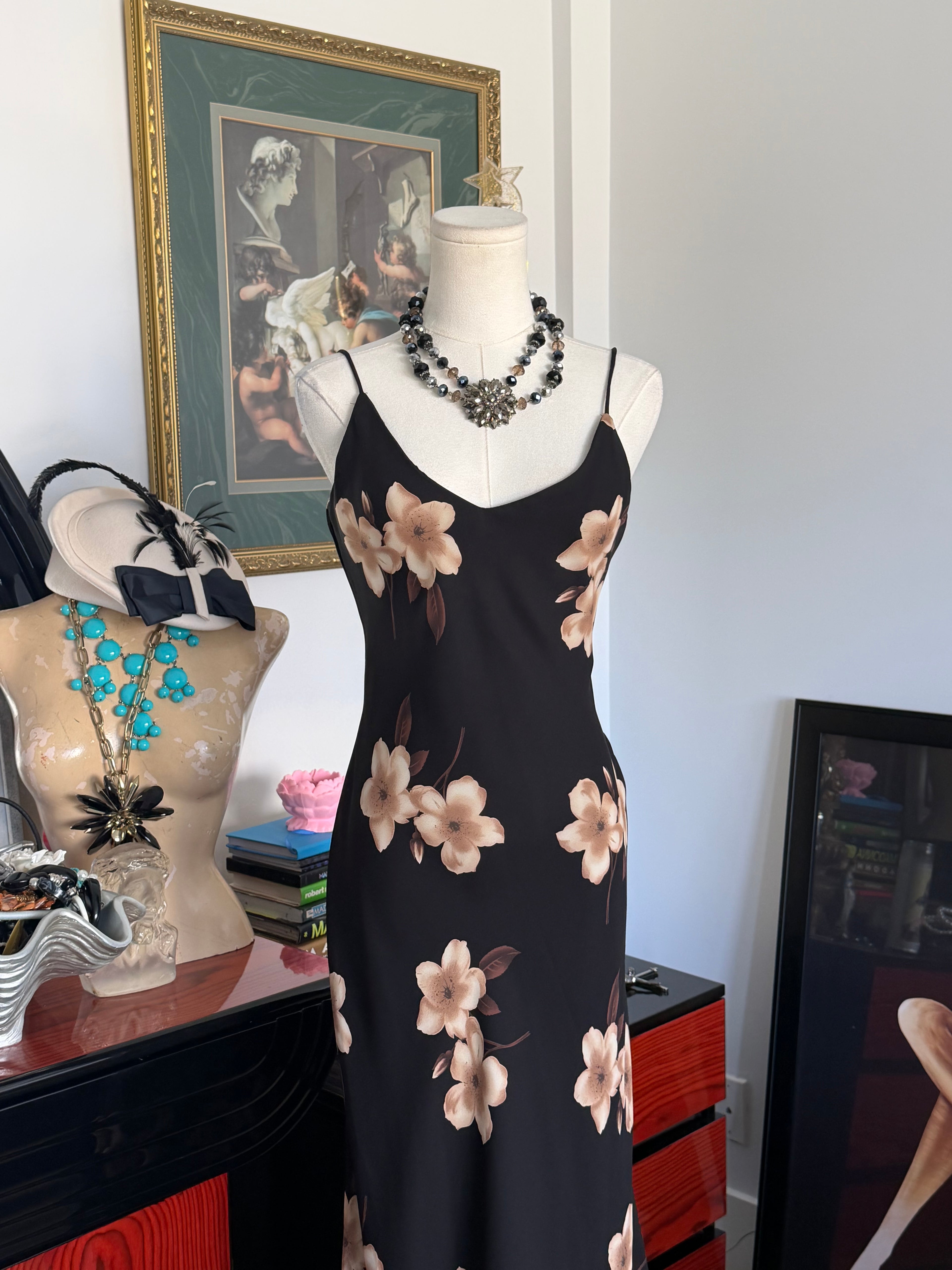 Vintage Rhapsody Black Floral Slip Dress S-M