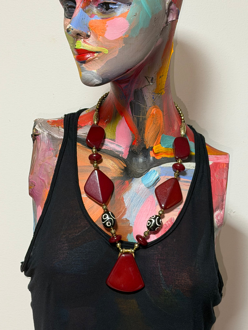Vintage Burgundy Statement Pendant Necklace