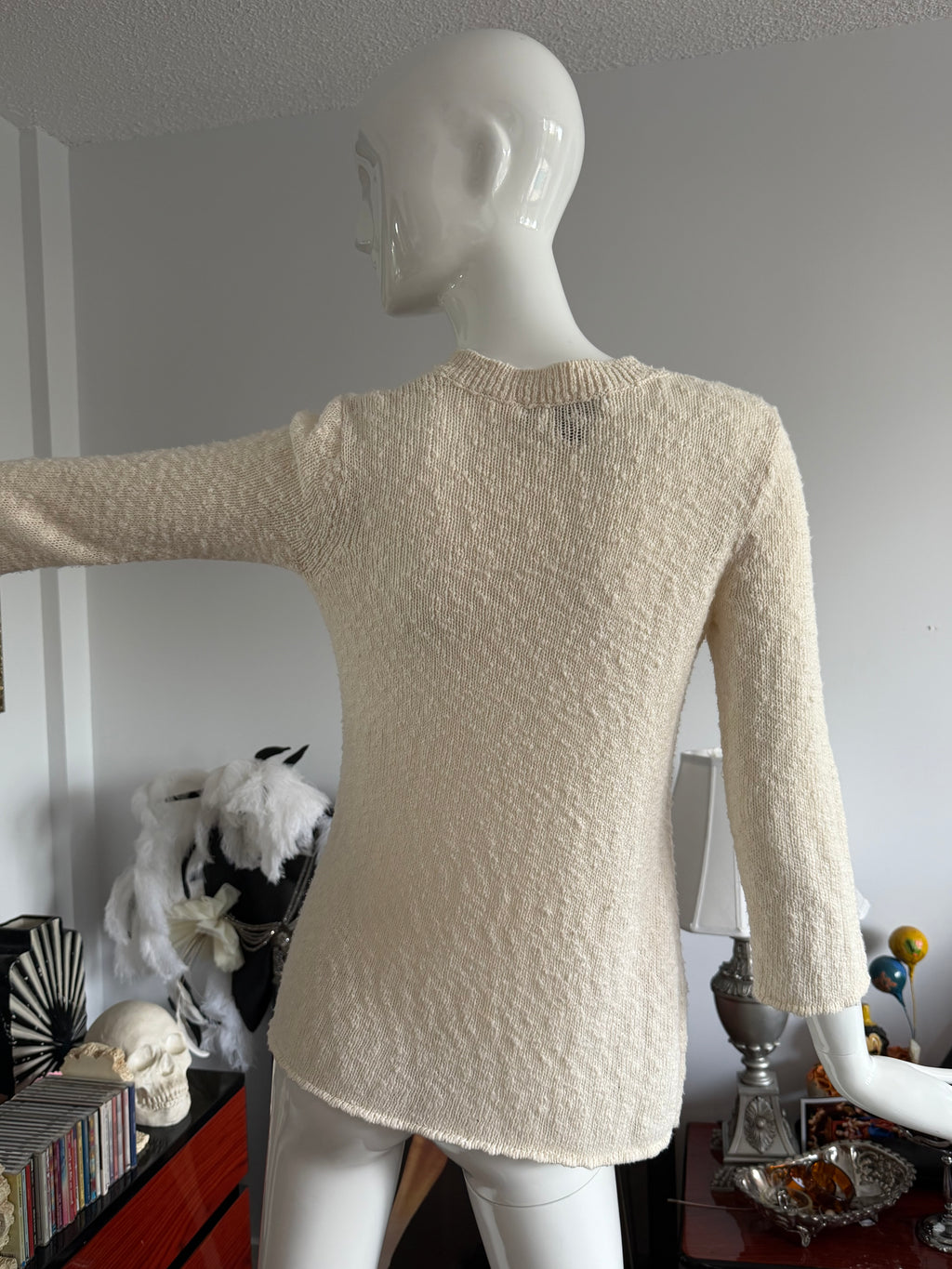 Tommy Bahama Cream Textured Knit Tunic Sweater Top