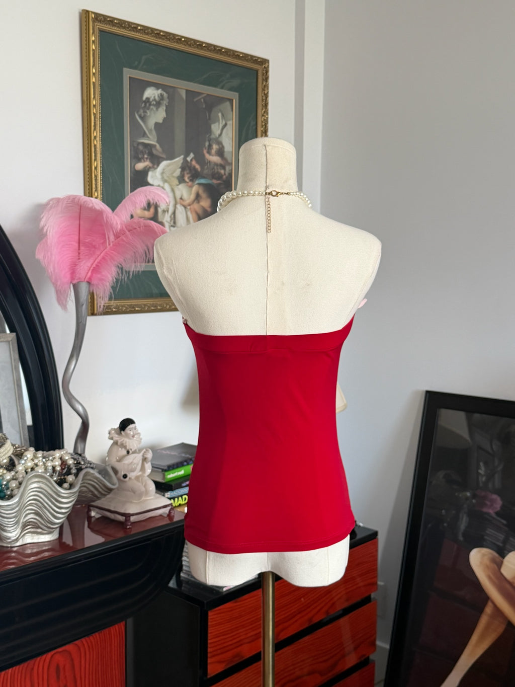 Red Strapless Draped Top S-M