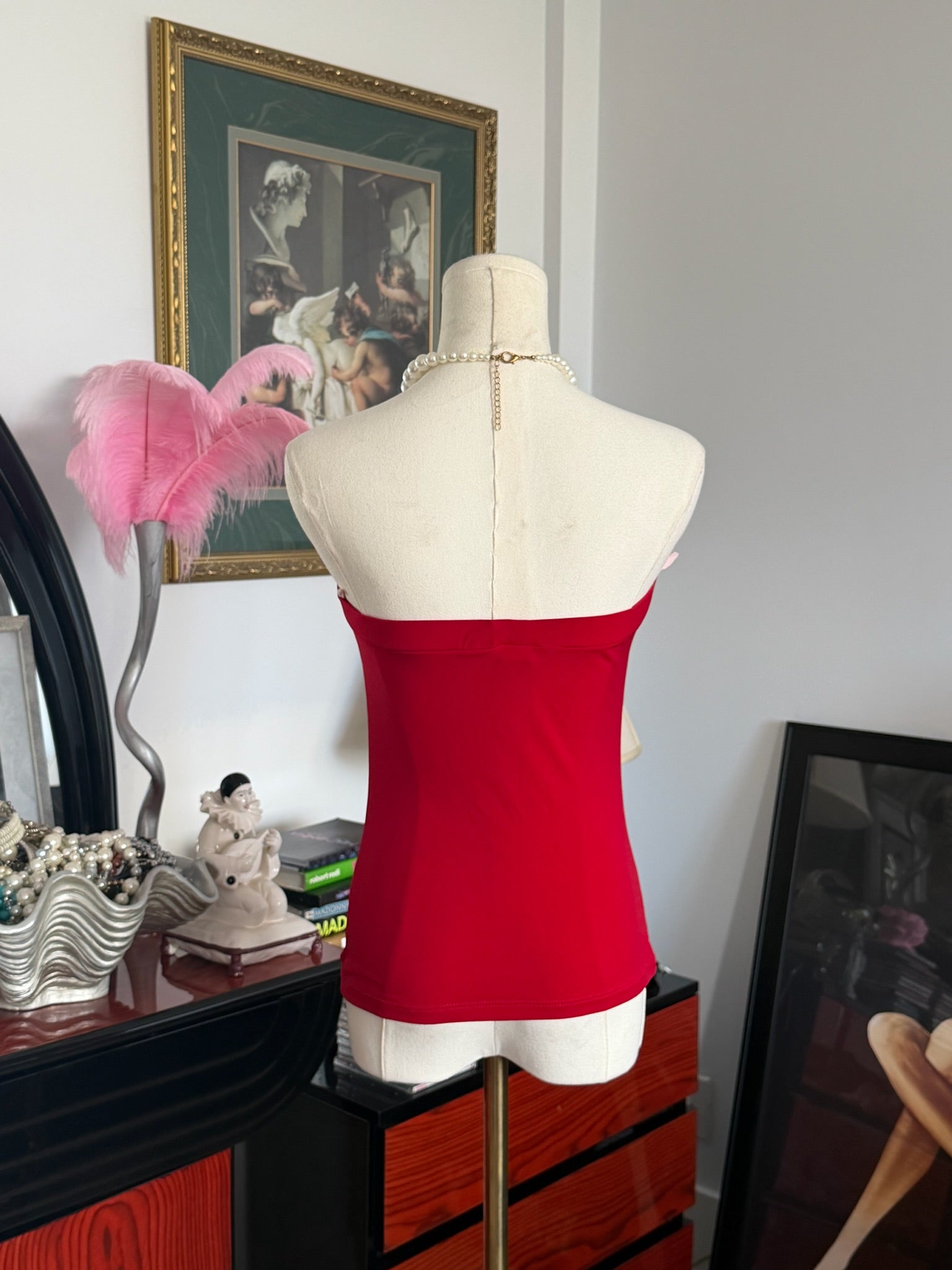 Red Strapless Draped Top S-M