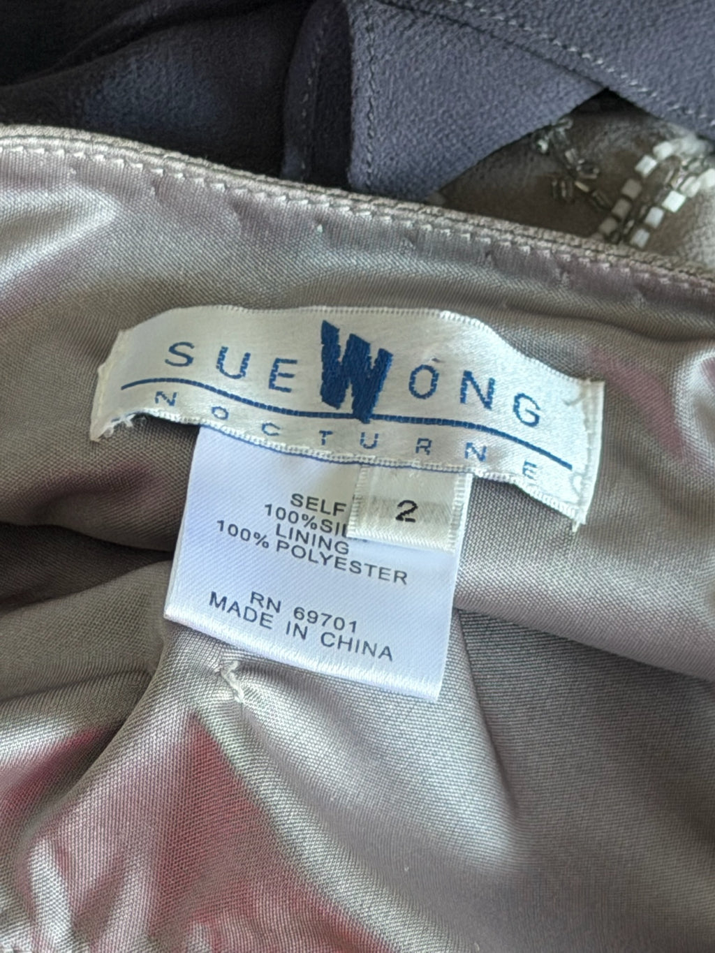 Sue Wong  100% Silk Beaded Handkerchief Midi Dress 2-4