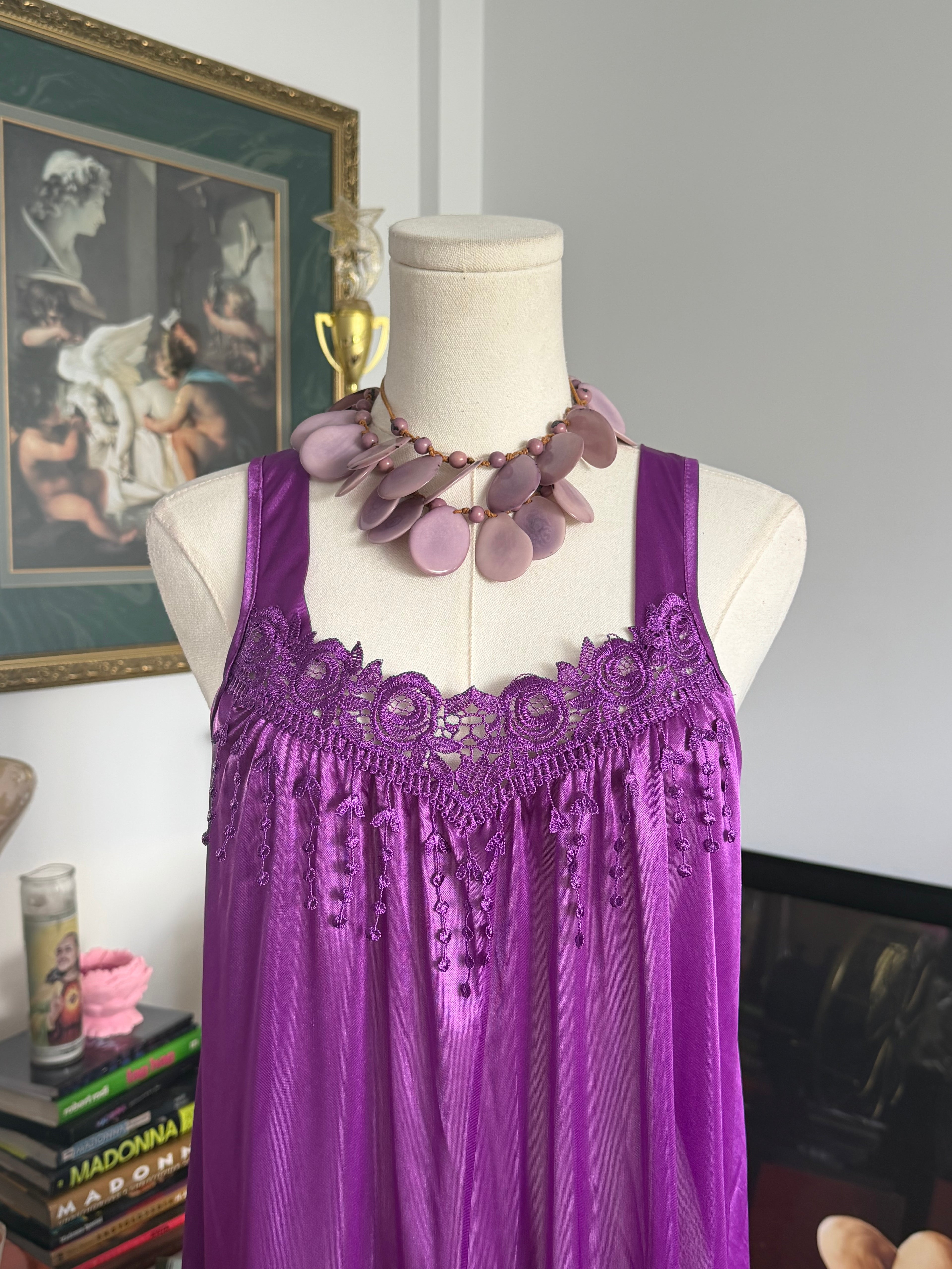 Vintage Purple  Lace Sheer Slip Dress