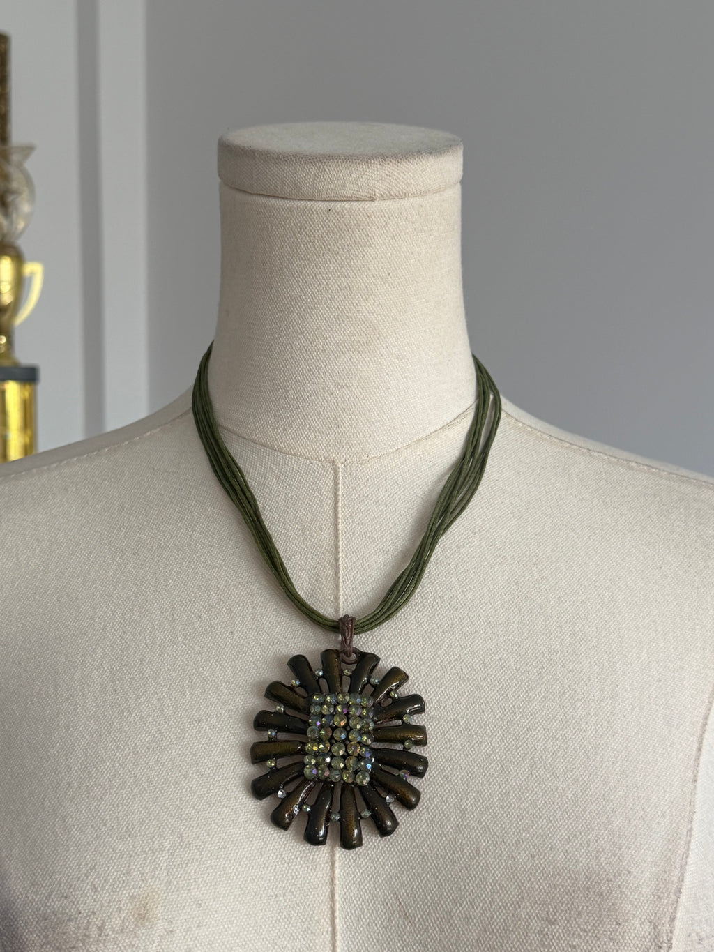 olive rhinestone sunburst pendant necklace