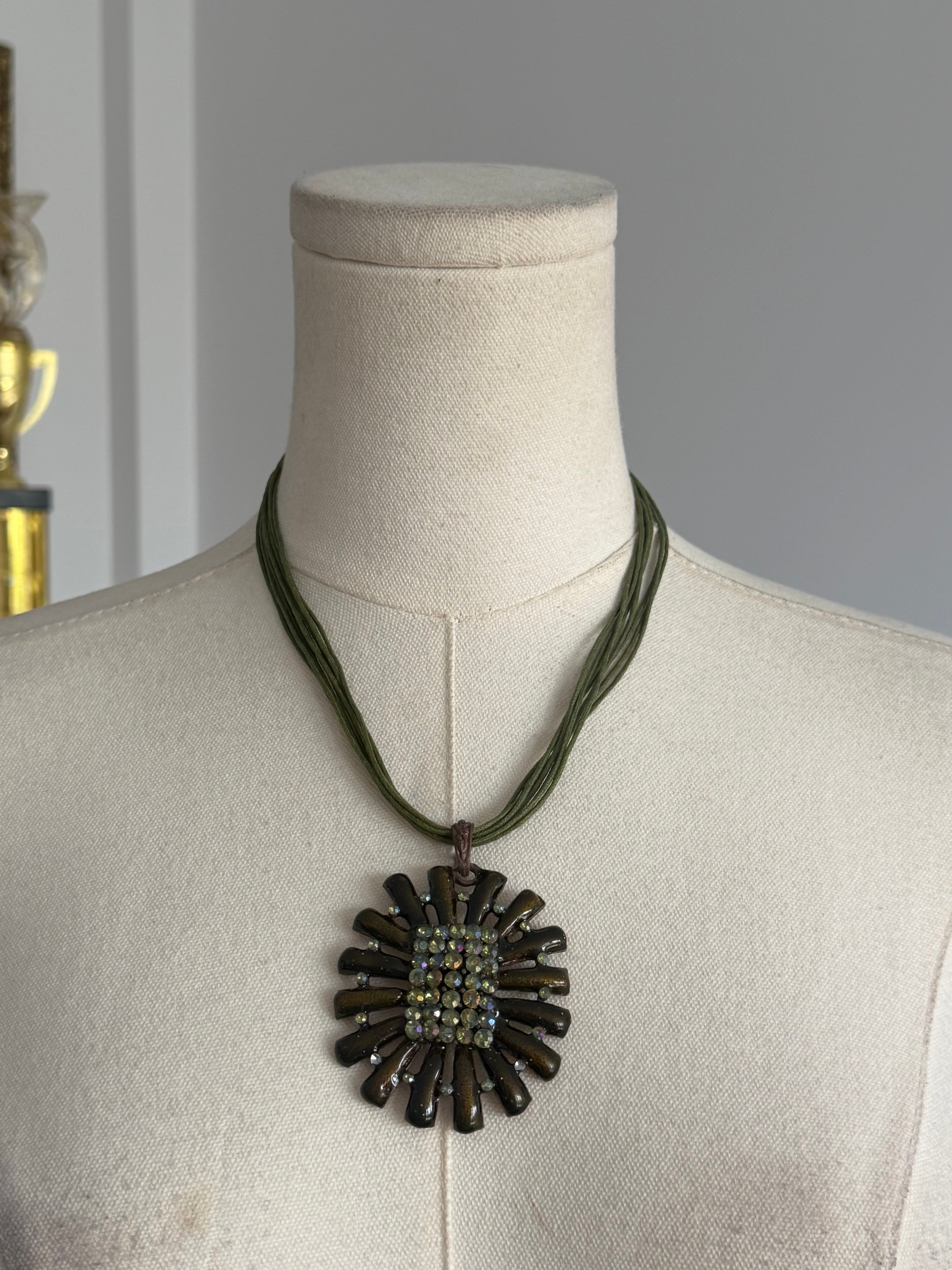 olive rhinestone sunburst pendant necklace
