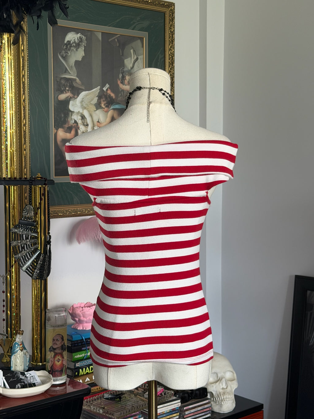 Banana Republic Red & White Off-the-Shoulder Knit Top | French Riviera Stripe | XS
