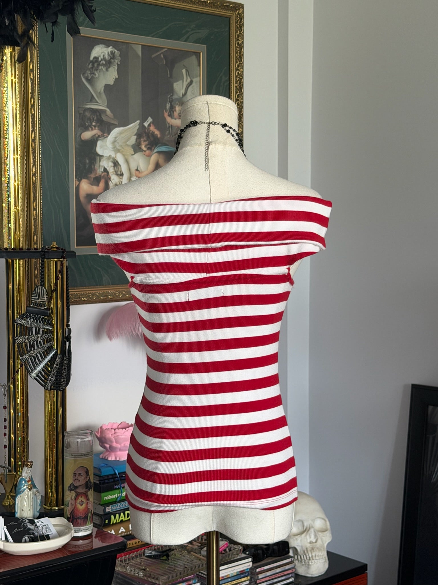 Banana Republic Red & White Off-the-Shoulder Knit Top | French Riviera Stripe | XS