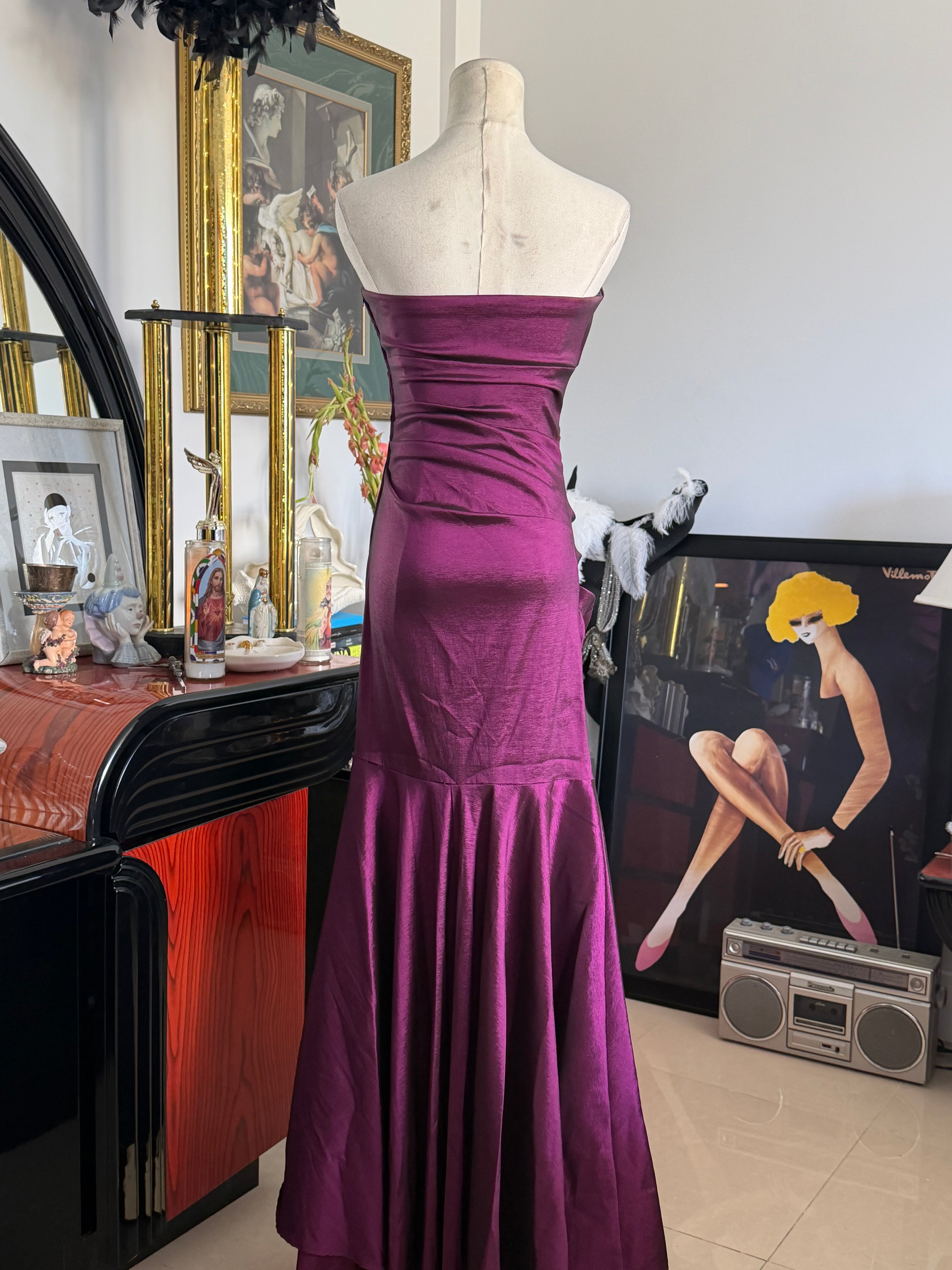 Betsy & Adam Y2K Plum Purple Strapless Mermaid Evening Gown