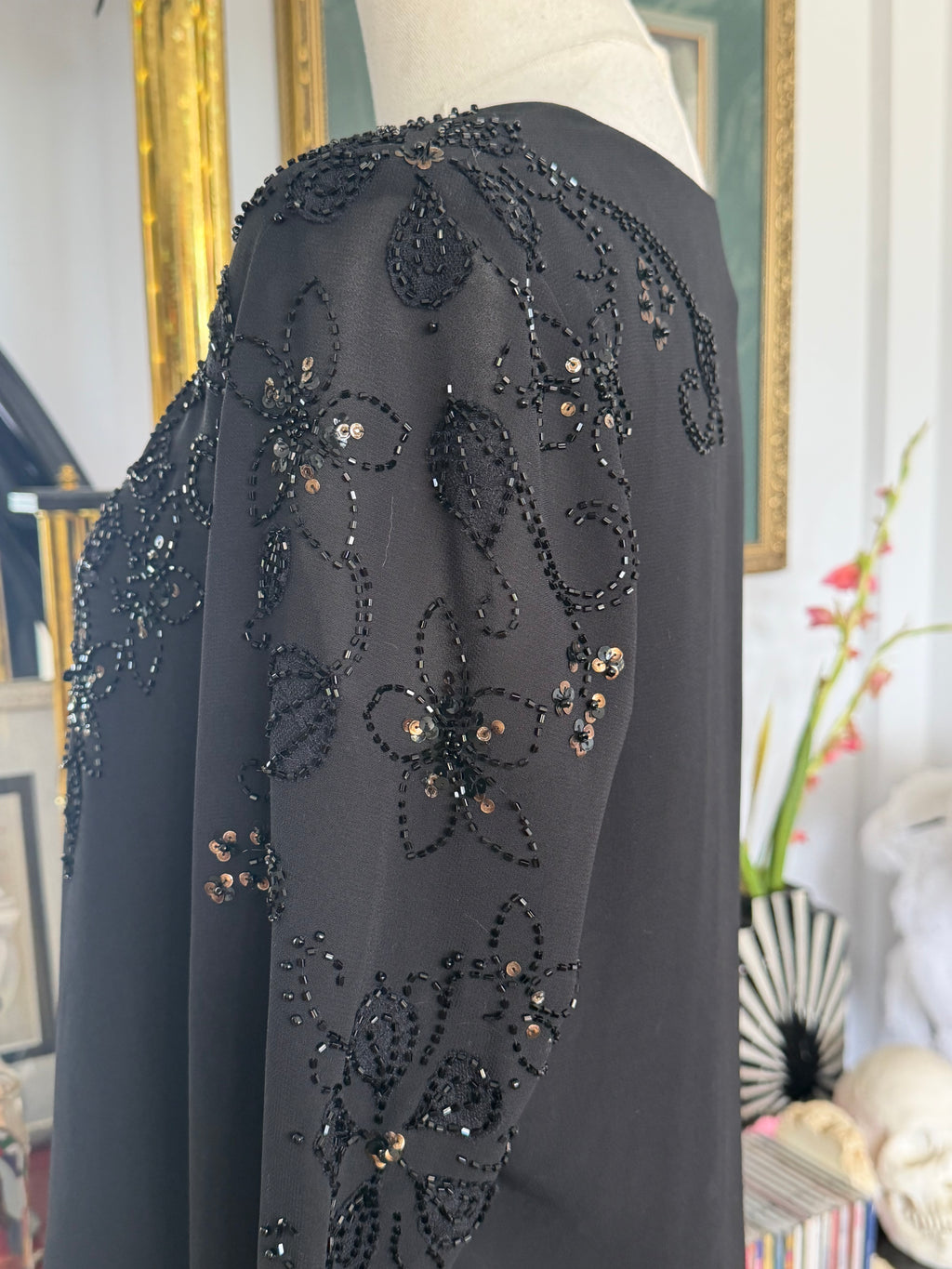 Black Embellished Floral Blouse