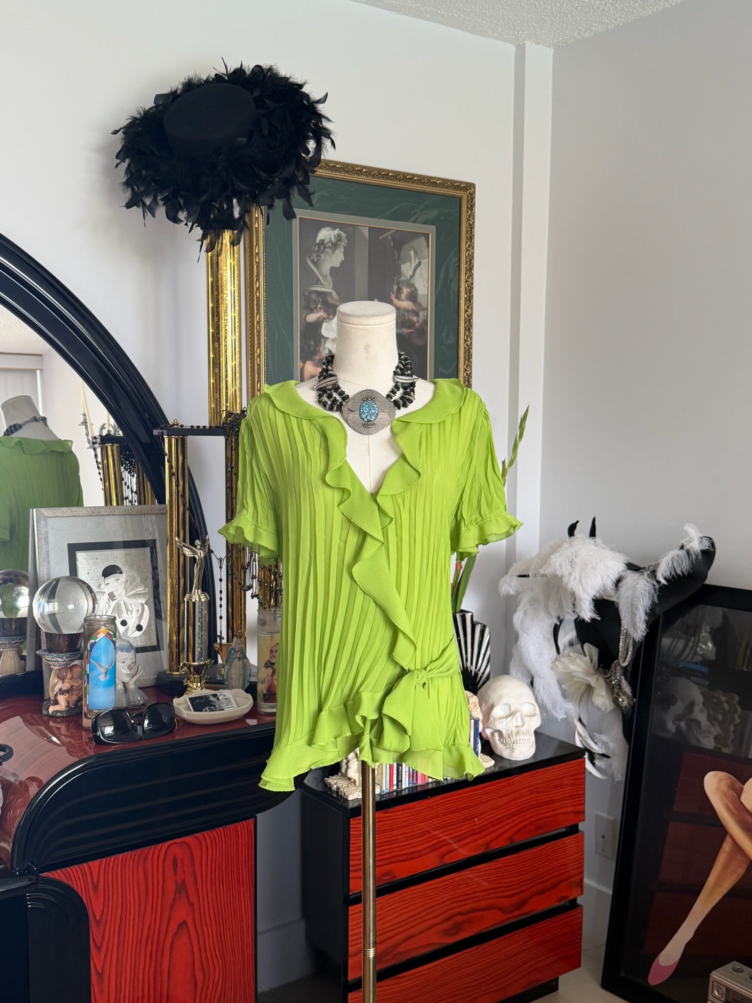 S.L.B. Lime Green Crinkle Ruffle Blouse