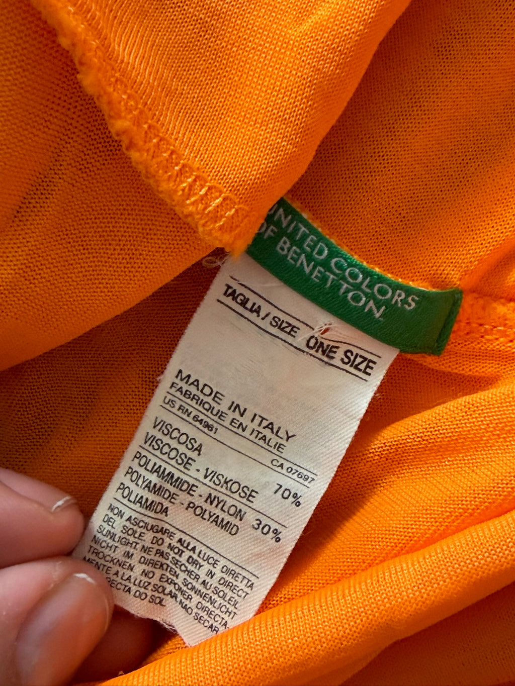 Benetton Orange Draped Cowl Neck Top Made in Italy Y2K M