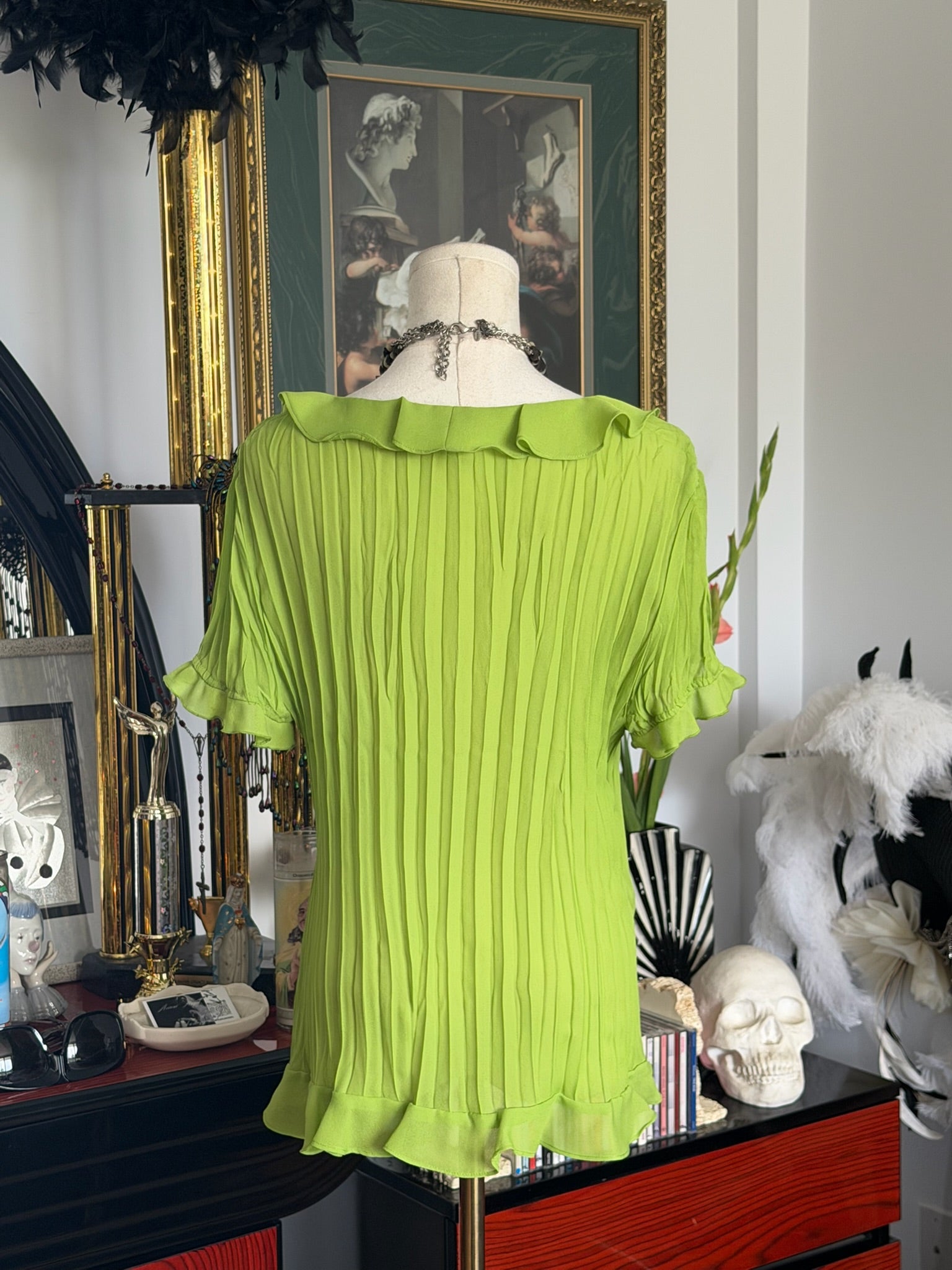 S.L.B. Lime Green Crinkle Ruffle Blouse