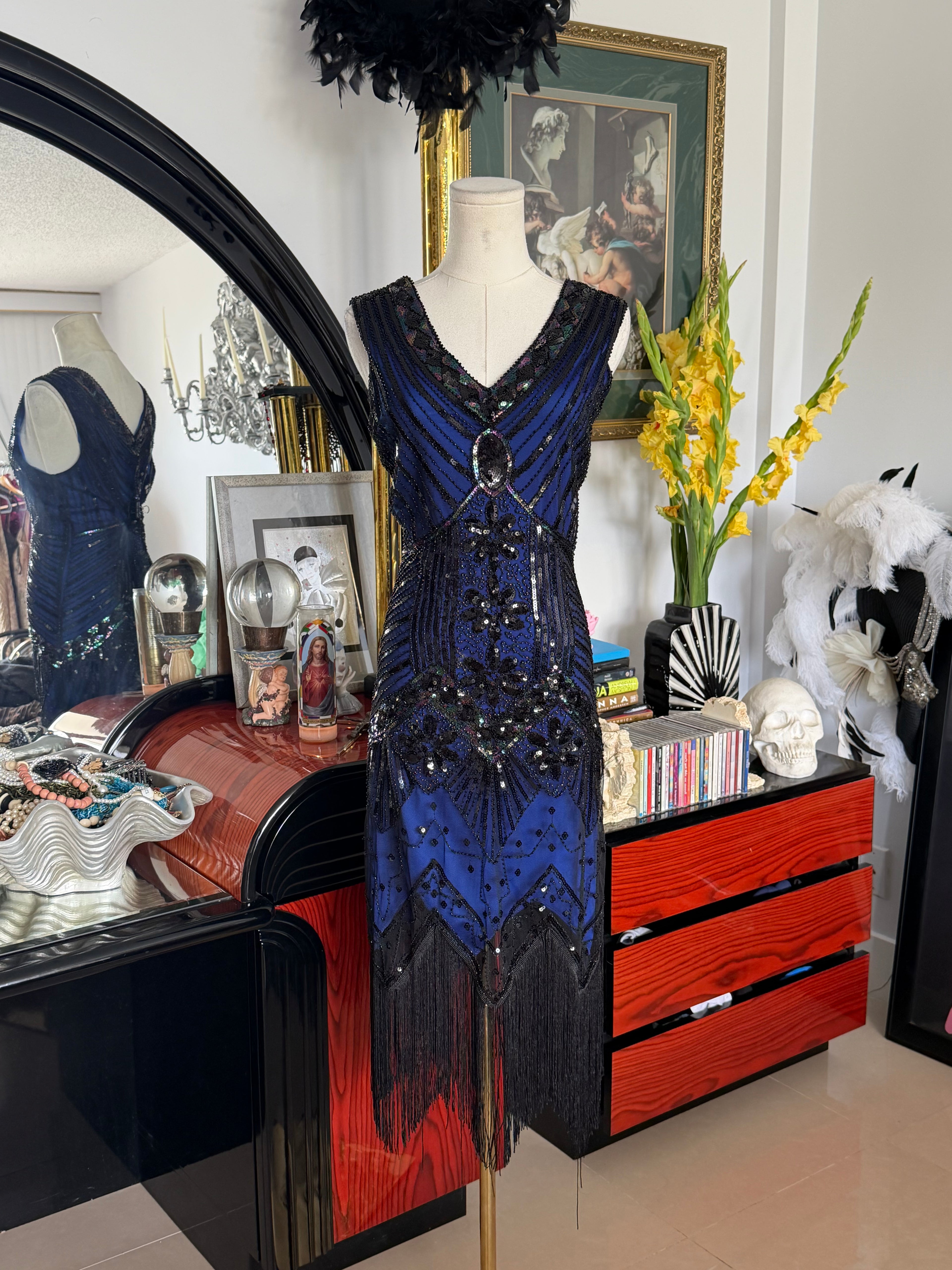 Roxy Art Deco Beaded Fringe Cocktail Dress