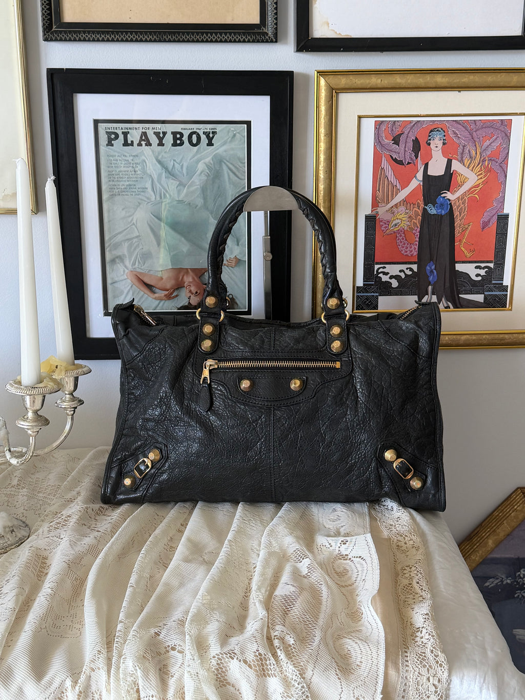 Vintage Balenciaga Giant Work Bag – Black Leather with Gold Hardware
