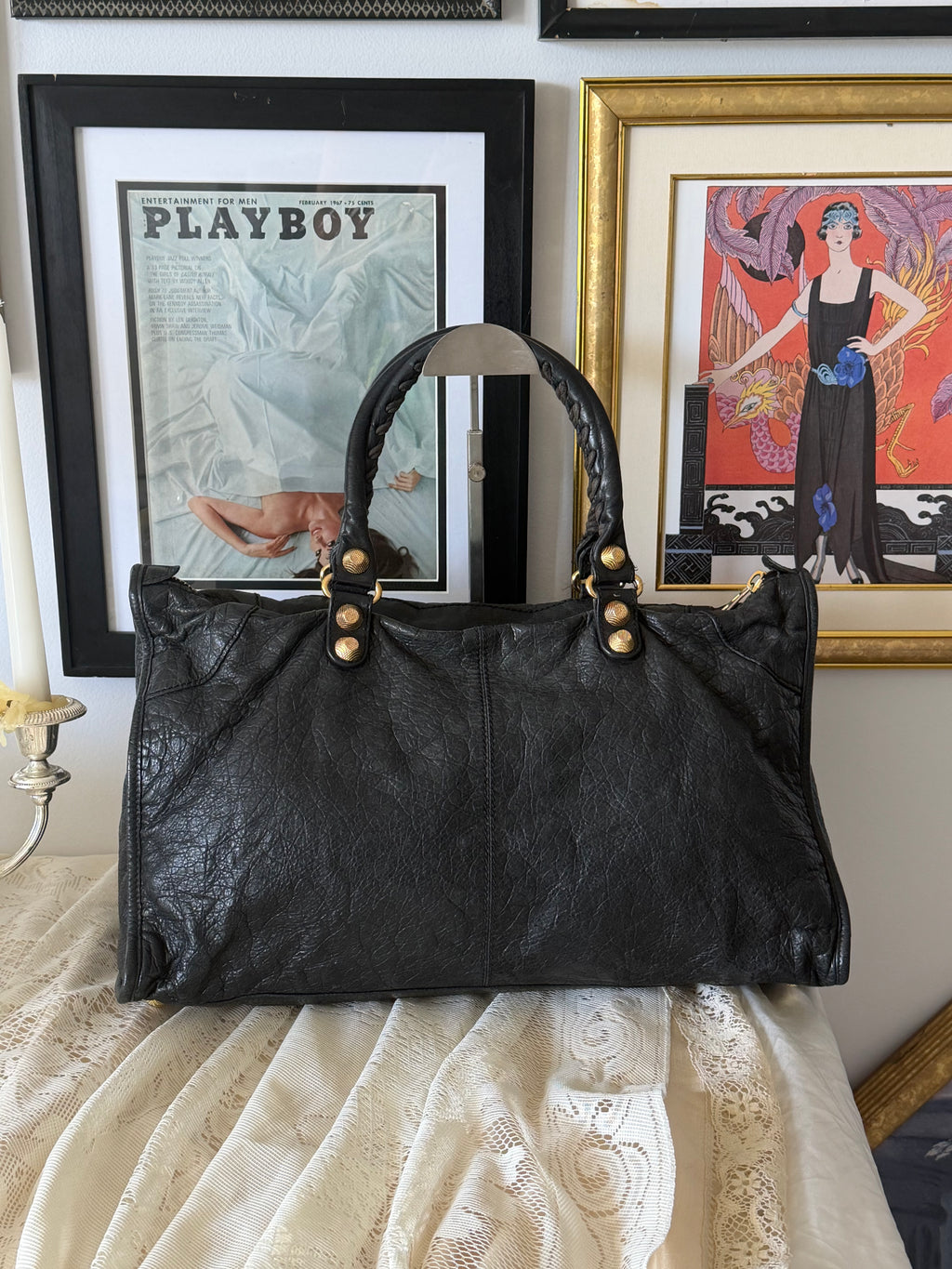 Vintage Balenciaga Giant Work Bag – Black Leather with Gold Hardware