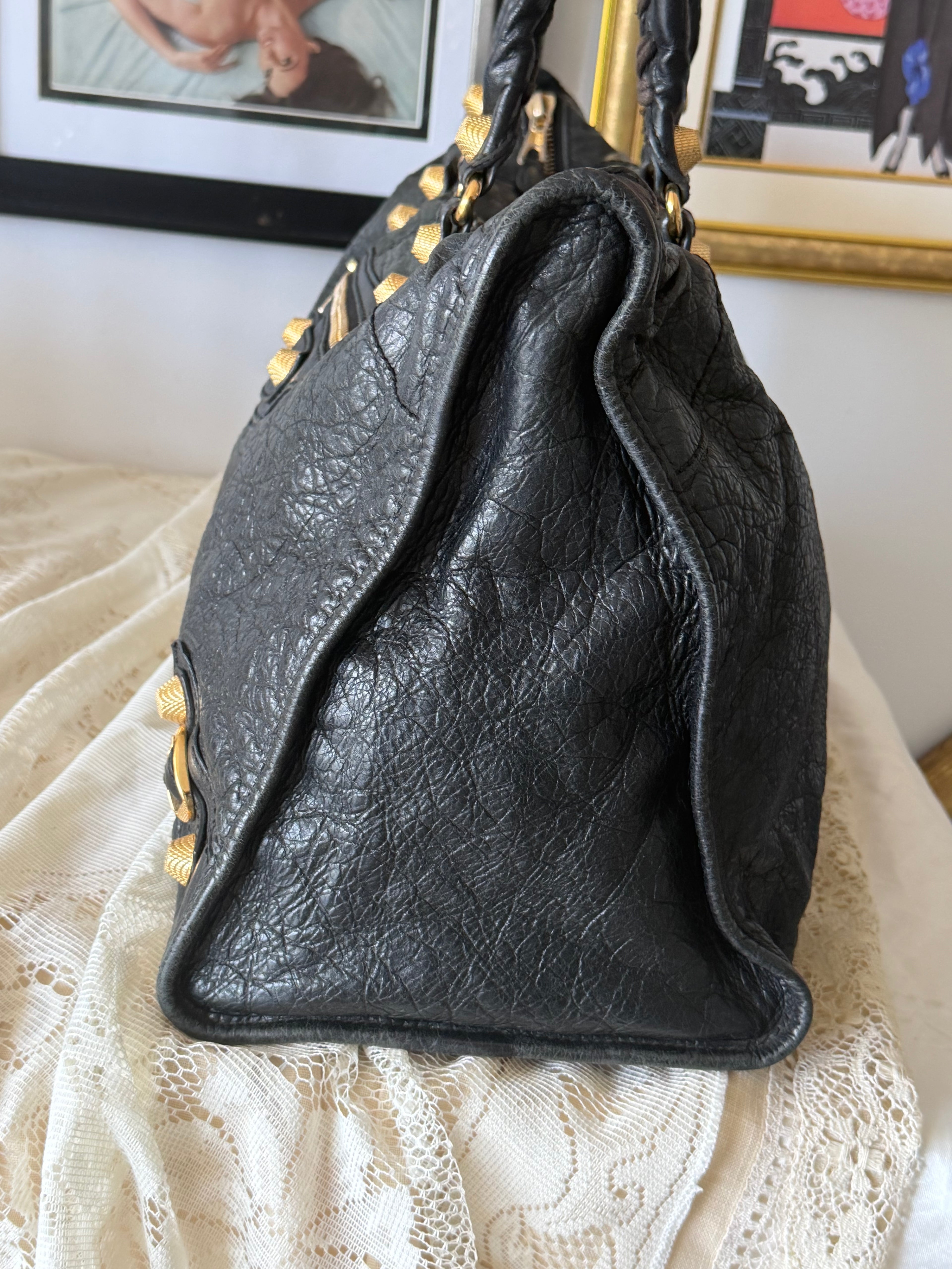 Vintage Balenciaga Giant Work Bag – Black Leather with Gold Hardware