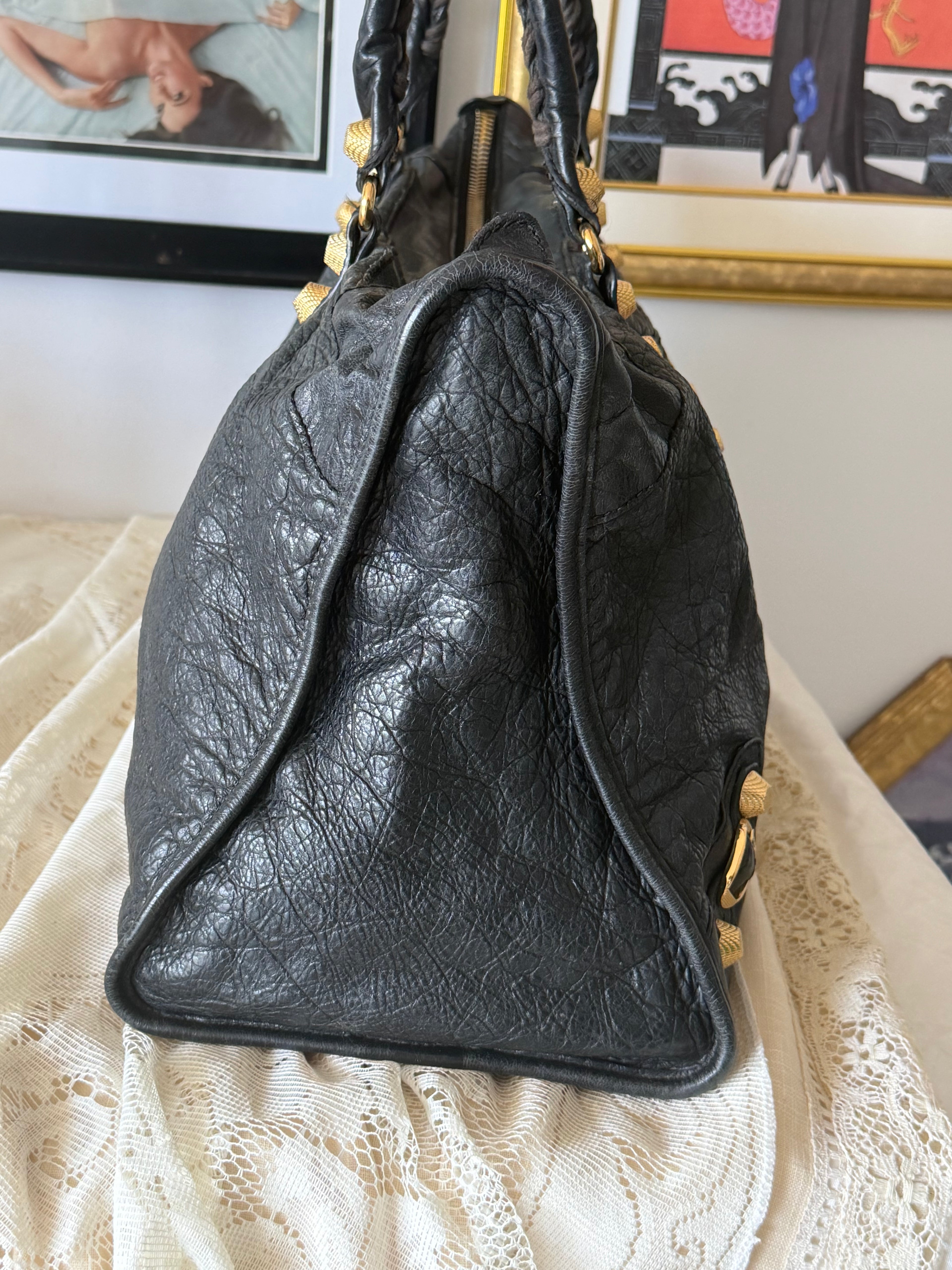 Vintage Balenciaga Giant Work Bag – Black Leather with Gold Hardware