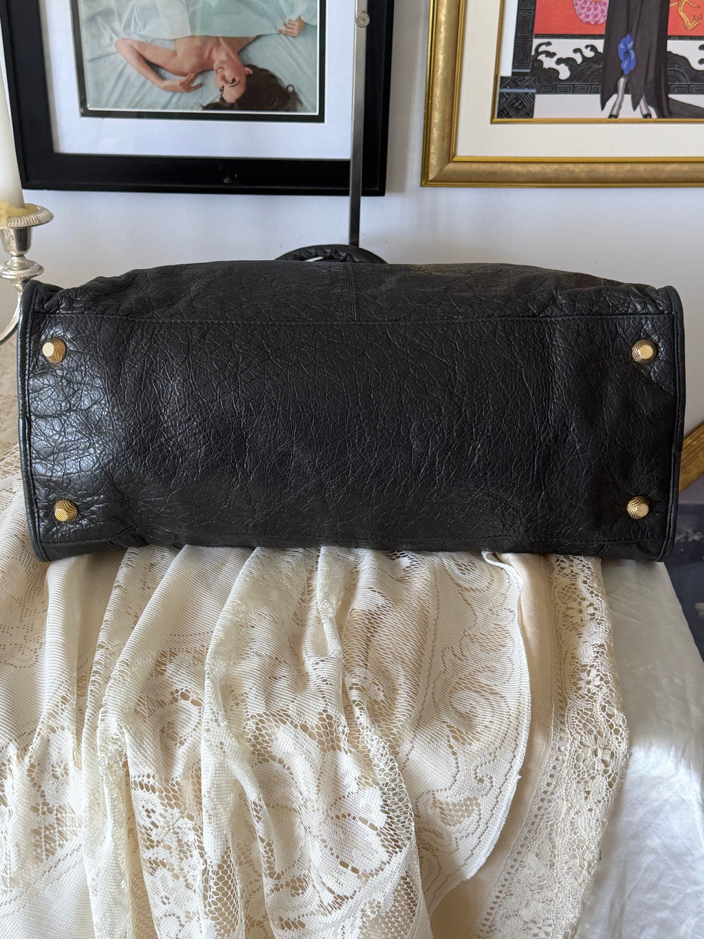 Vintage Balenciaga Giant Work Bag – Black Leather with Gold Hardware
