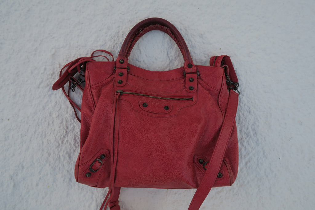 Balenciaga Velo Classic Studs Bag – Red Arena Leather (Long Strap)