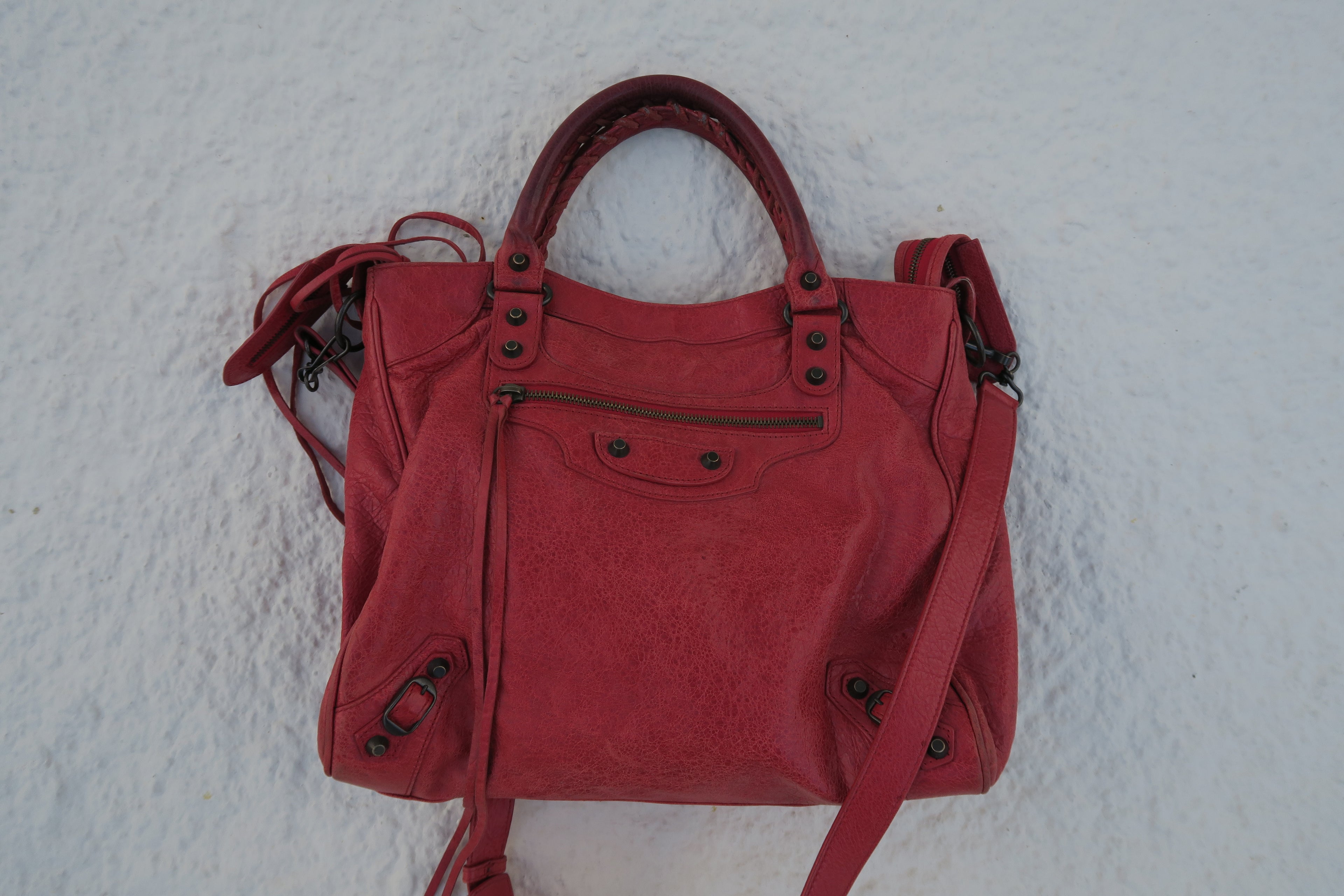 Balenciaga Velo Classic Studs Bag – Red Arena Leather (Long Strap)