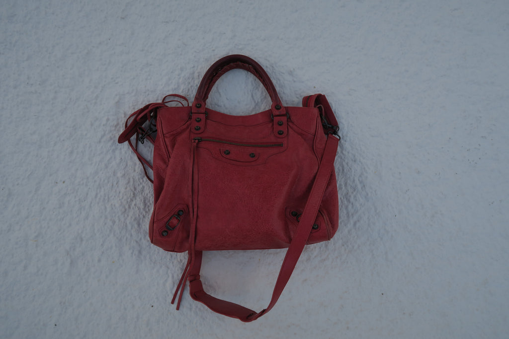 Balenciaga Velo Classic Studs Bag – Red Arena Leather (Long Strap)