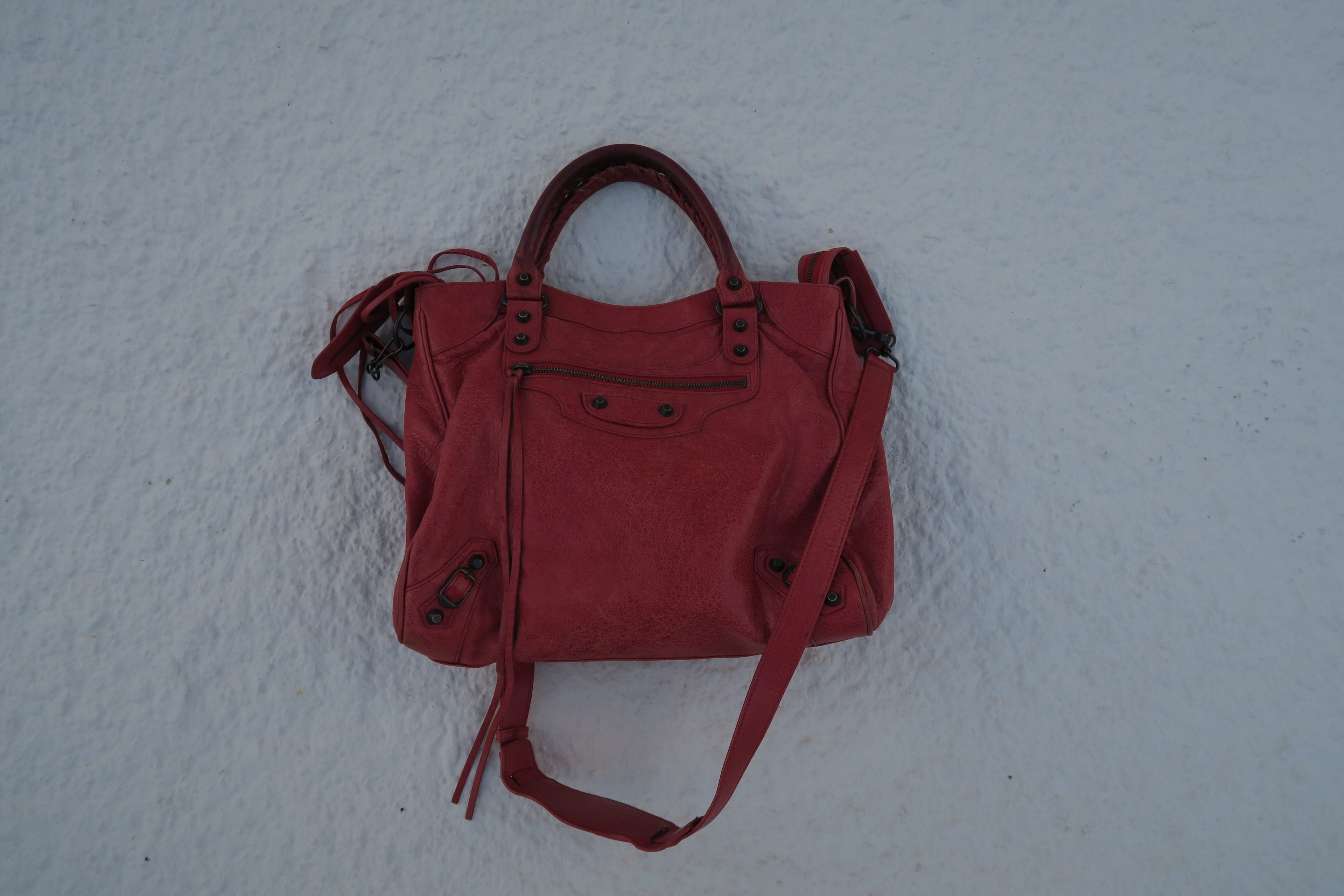 Balenciaga Velo Classic Studs Bag – Red Arena Leather (Long Strap)