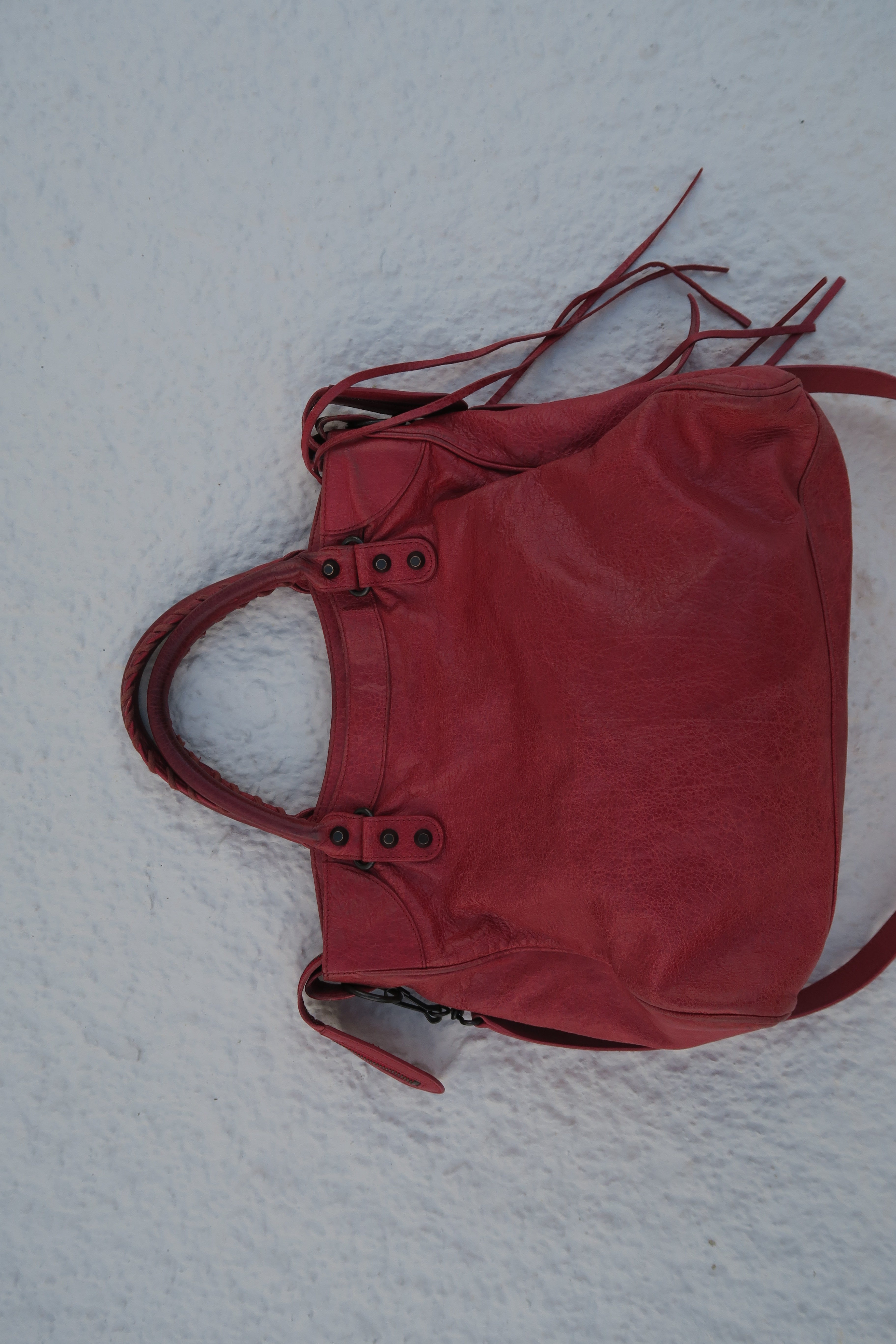 Balenciaga Velo Classic Studs Bag – Red Arena Leather (Long Strap)