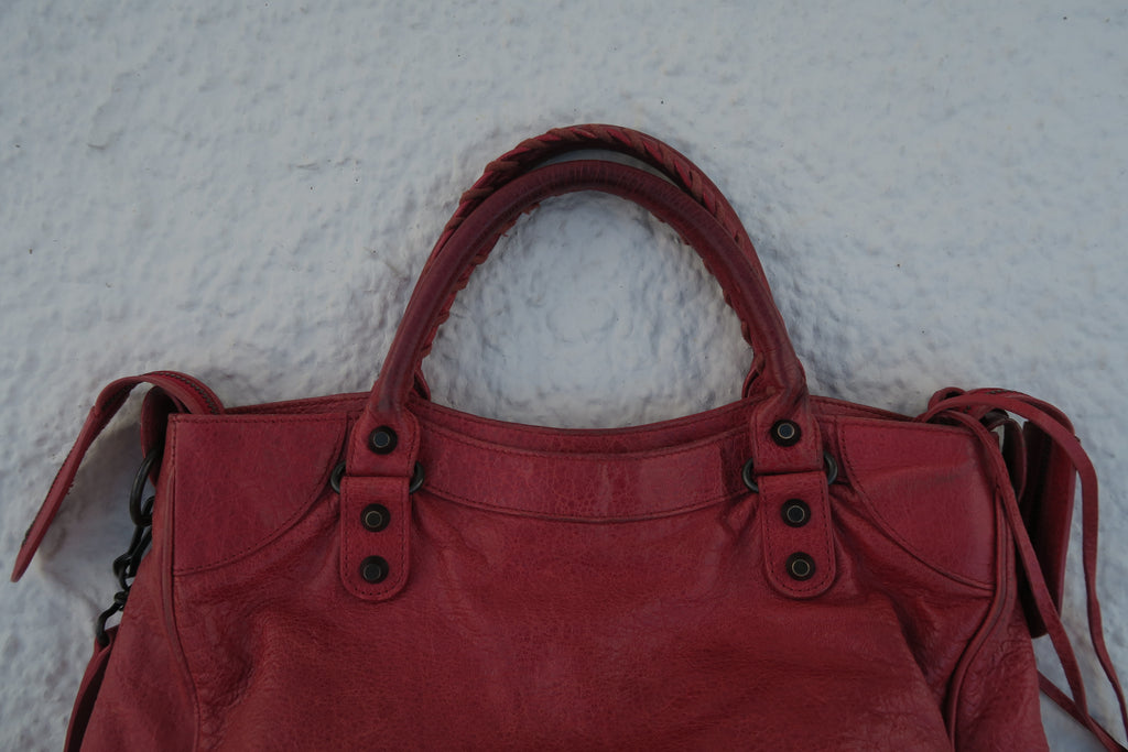 Balenciaga Velo Classic Studs Bag – Red Arena Leather (Long Strap)