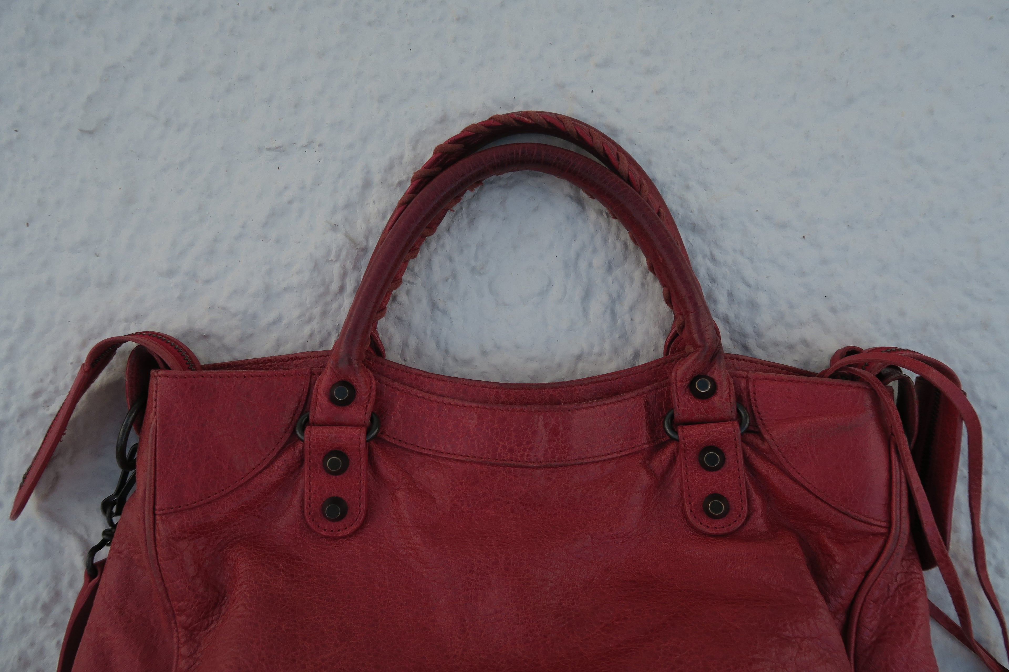 Balenciaga Velo Classic Studs Bag – Red Arena Leather (Long Strap)