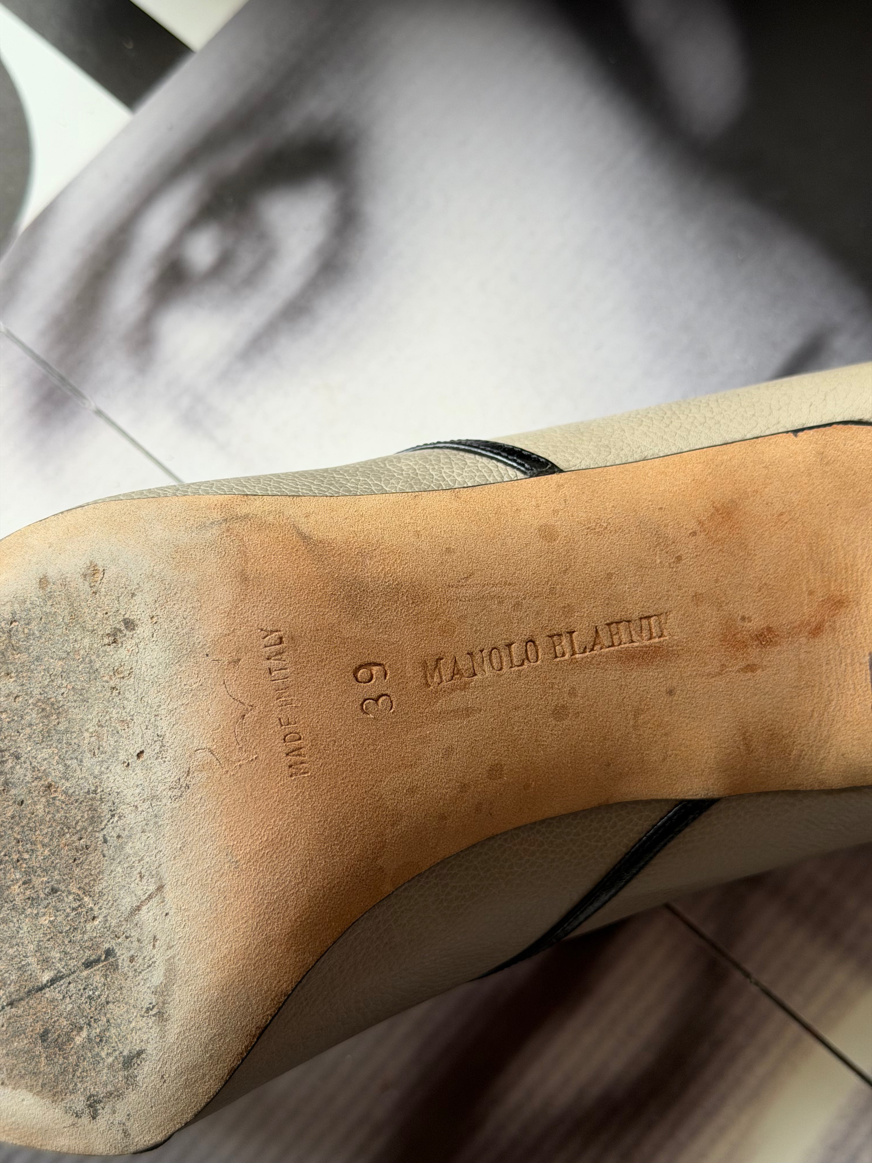 Manolo Blahnik Two-Tone Pointed Toe Lace-Up Heels (IT 39)