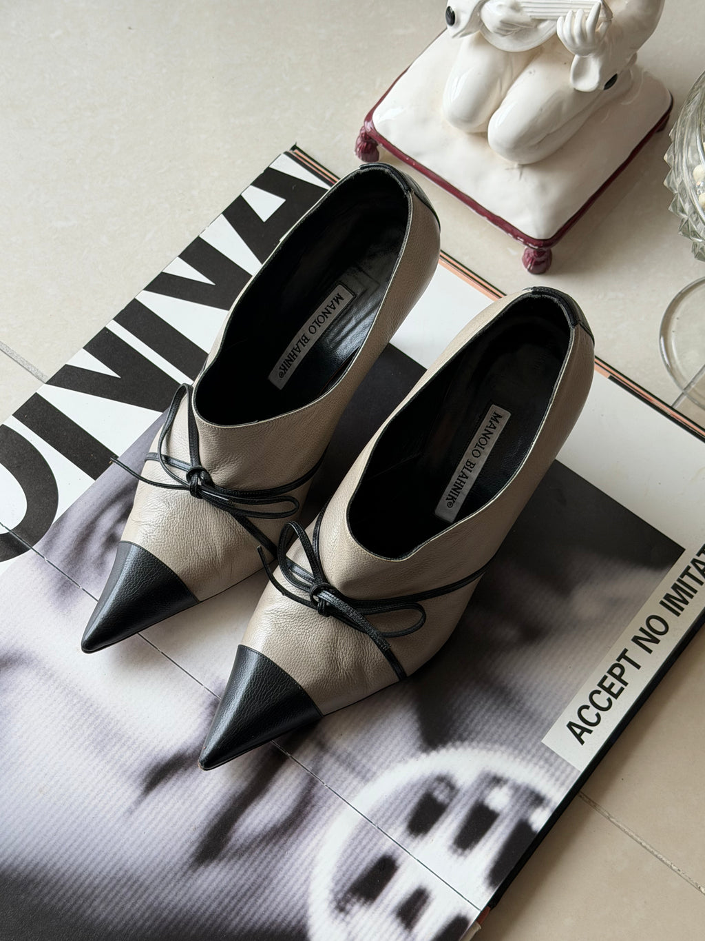 Manolo Blahnik Two-Tone Pointed Toe Lace-Up Heels (IT 39)