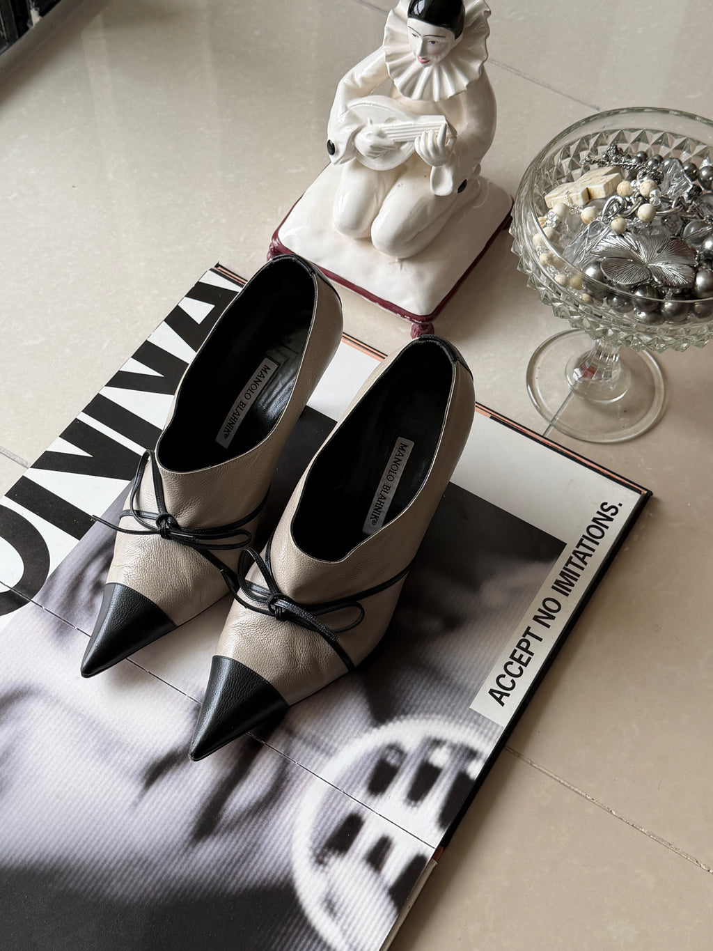 Manolo Blahnik Two-Tone Pointed Toe Lace-Up Heels (IT 39)