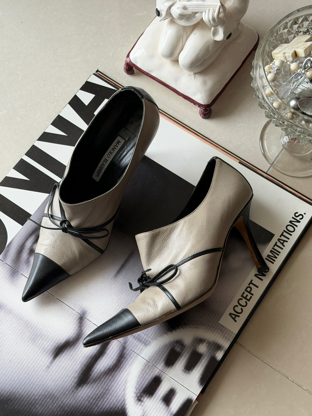 Manolo Blahnik Two-Tone Pointed Toe Lace-Up Heels (IT 39)