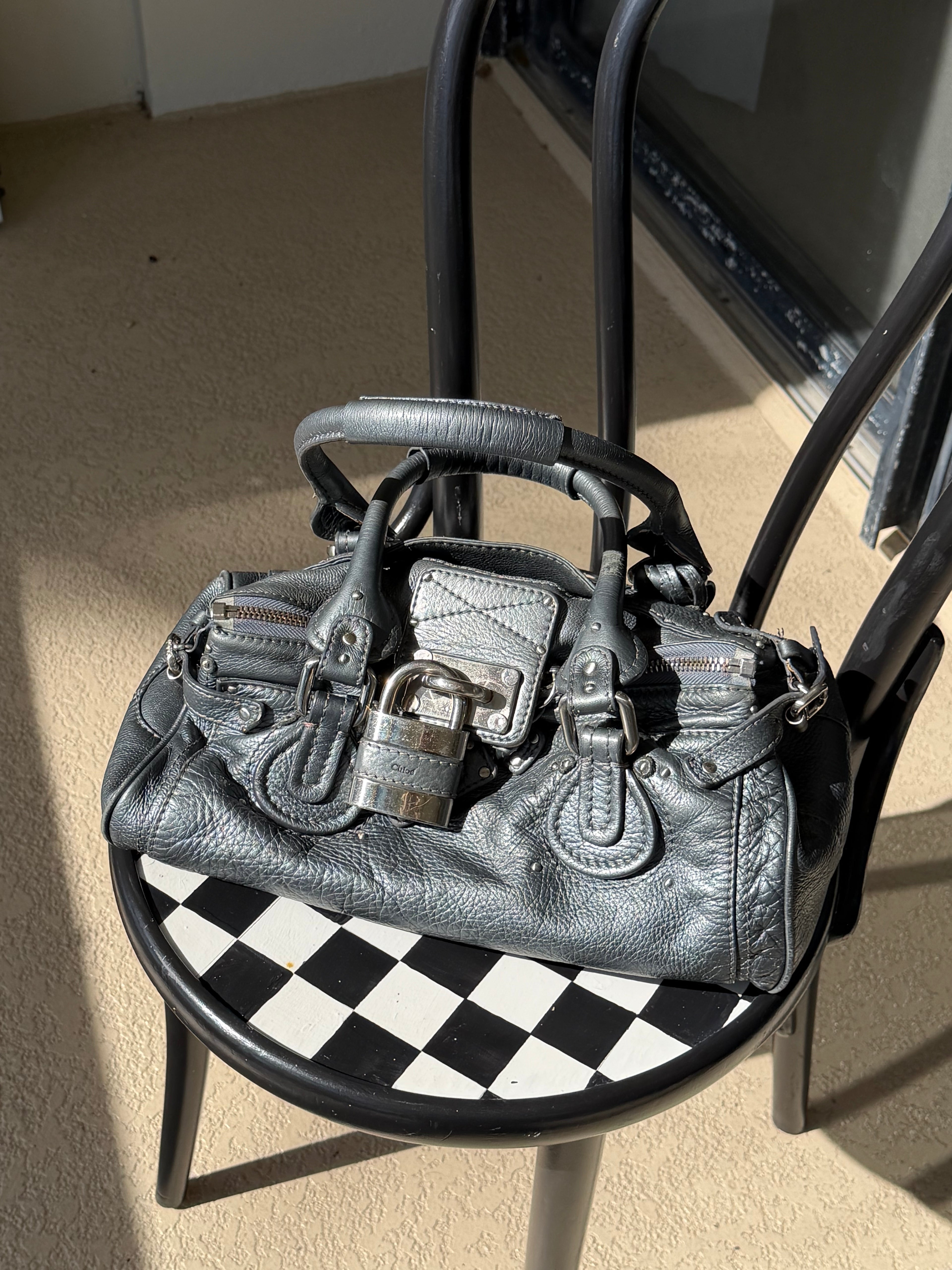 Chloé Paddington Bag – Charcoal Grey Pebbbled Leather – Silver Hardware