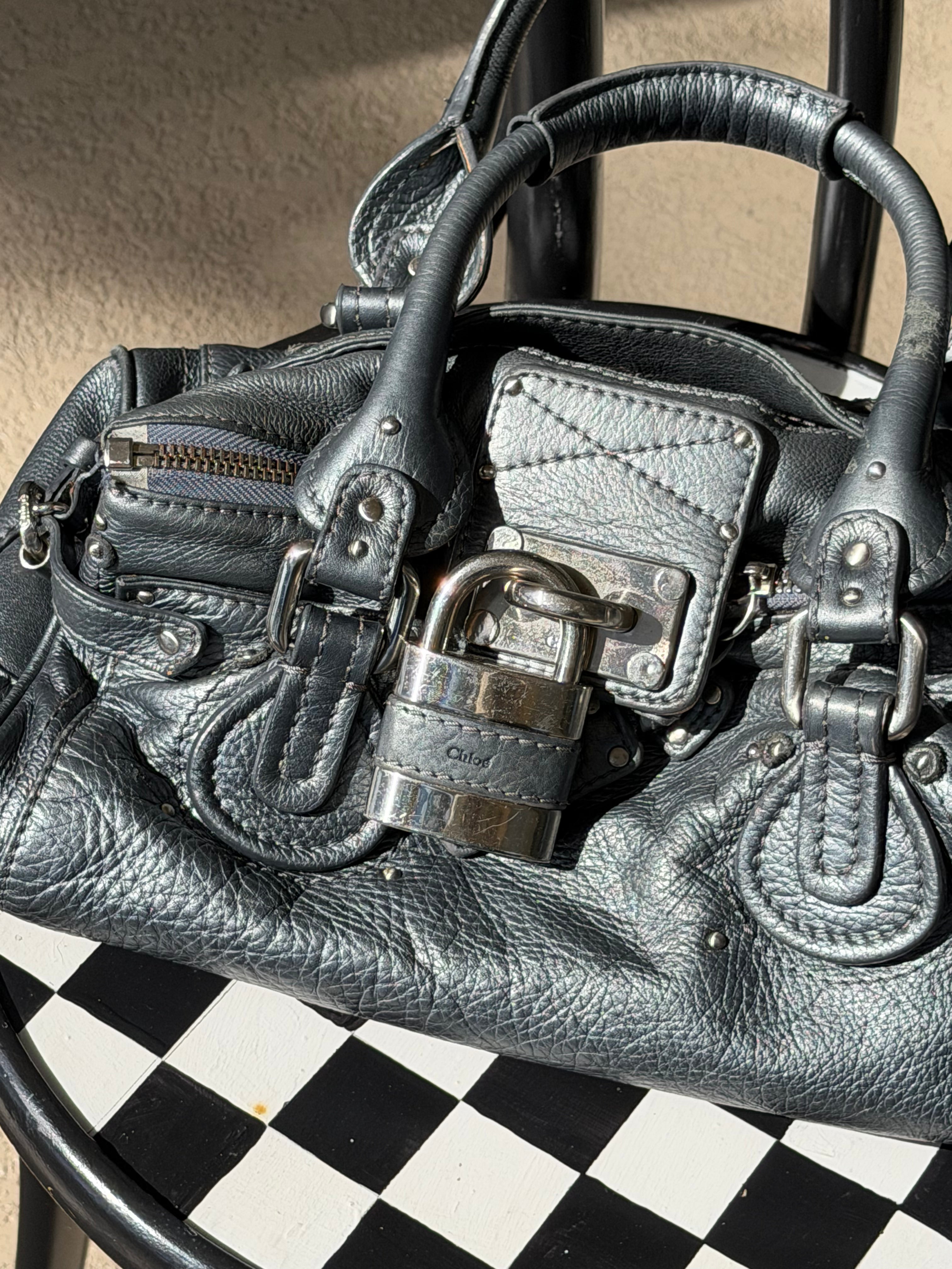 Chloé Paddington Bag – Charcoal Grey Pebbbled Leather – Silver Hardware