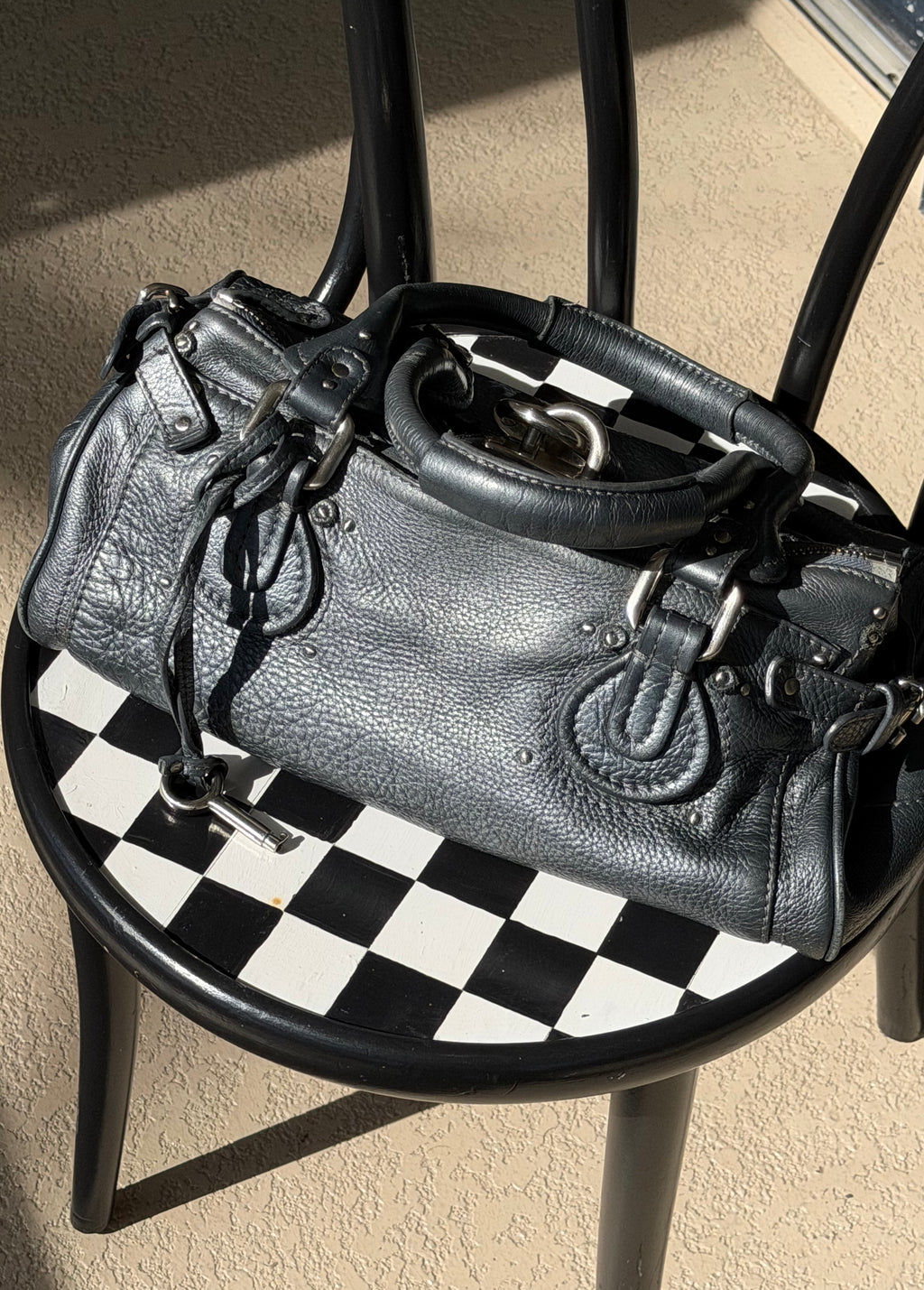 Chloé Paddington Bag – Charcoal Grey Pebbbled Leather – Silver Hardware