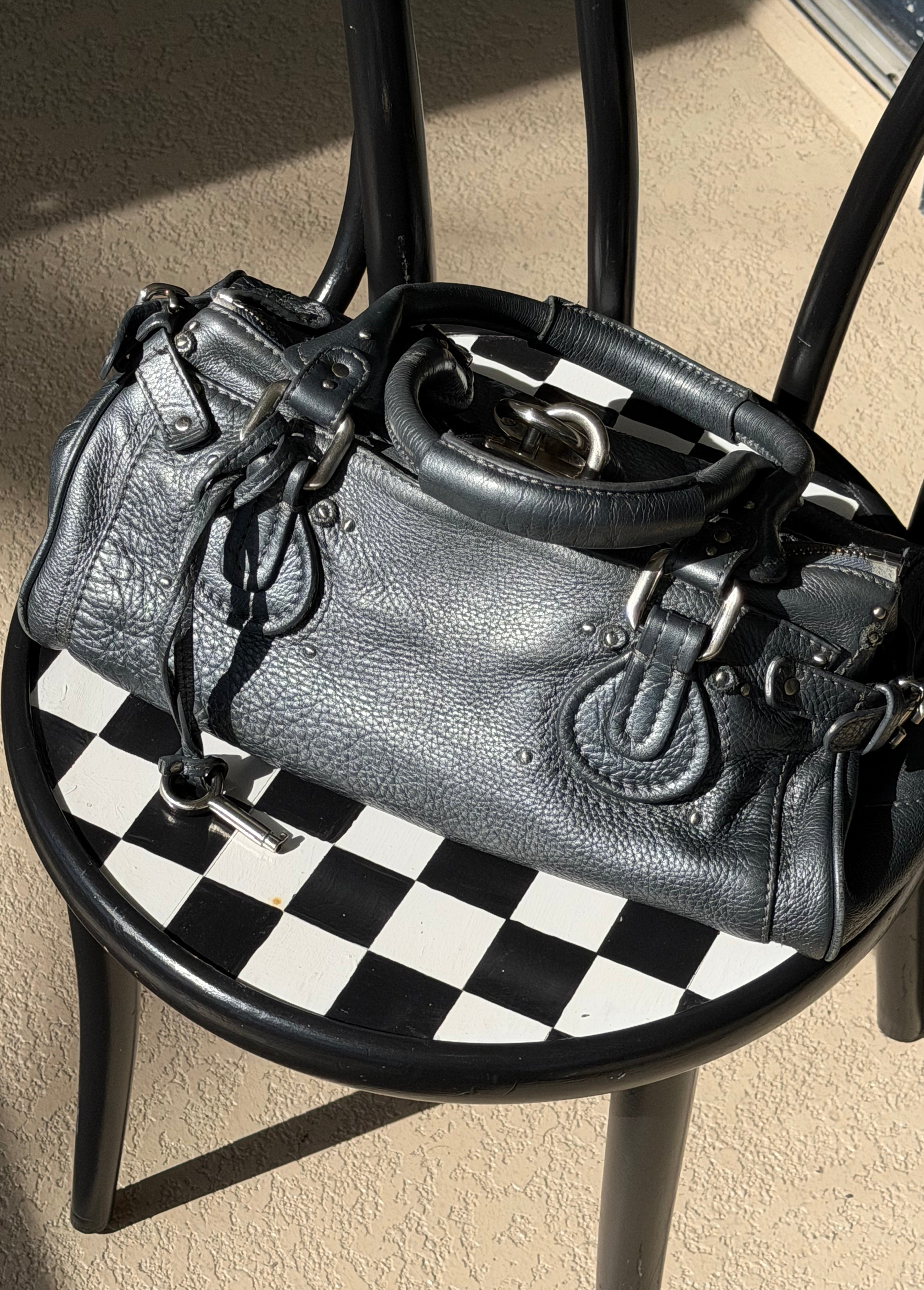 Chloé Paddington Bag – Charcoal Grey Pebbbled Leather – Silver Hardware