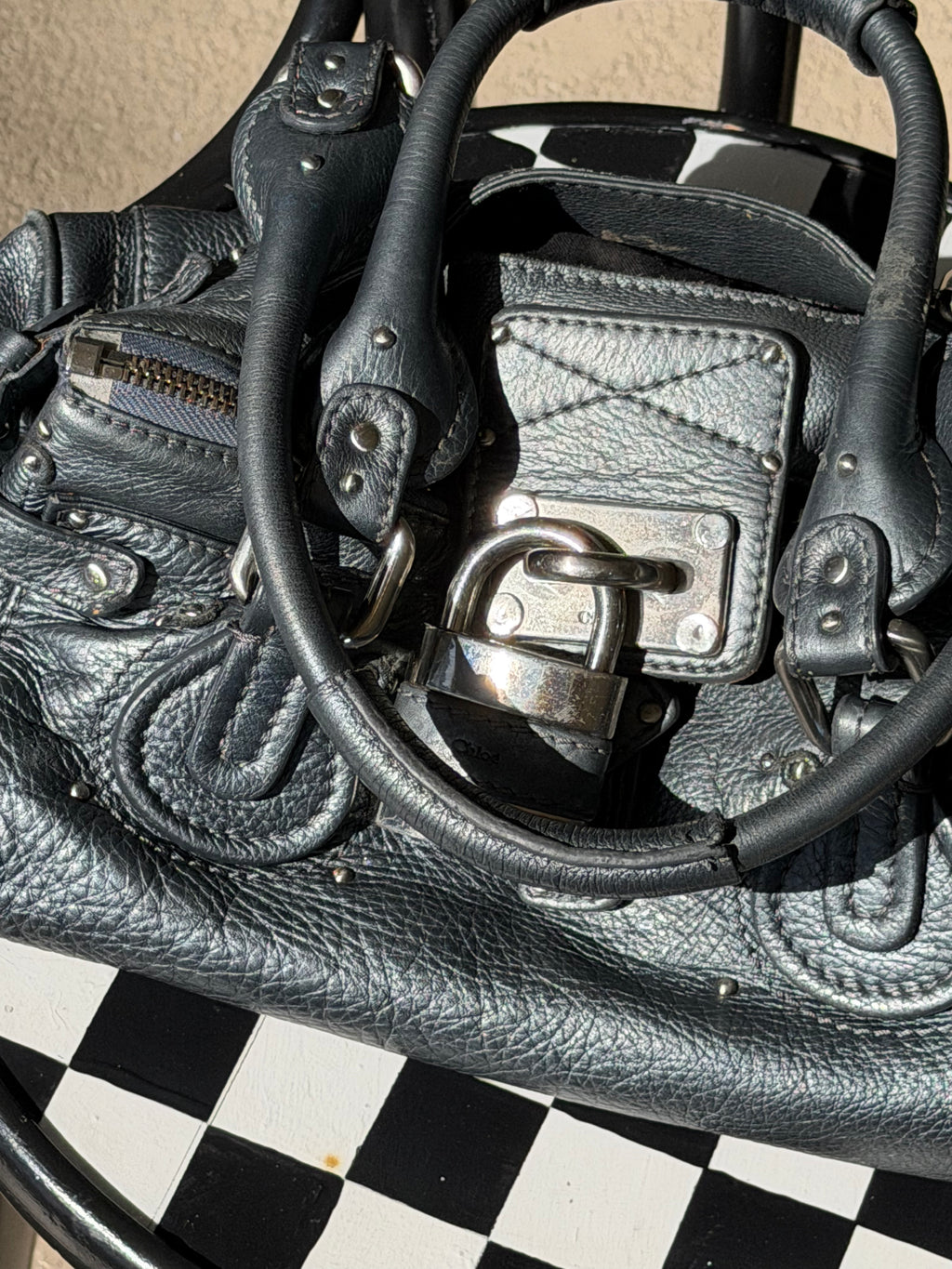 Chloé Paddington Bag – Charcoal Grey Pebbbled Leather – Silver Hardware