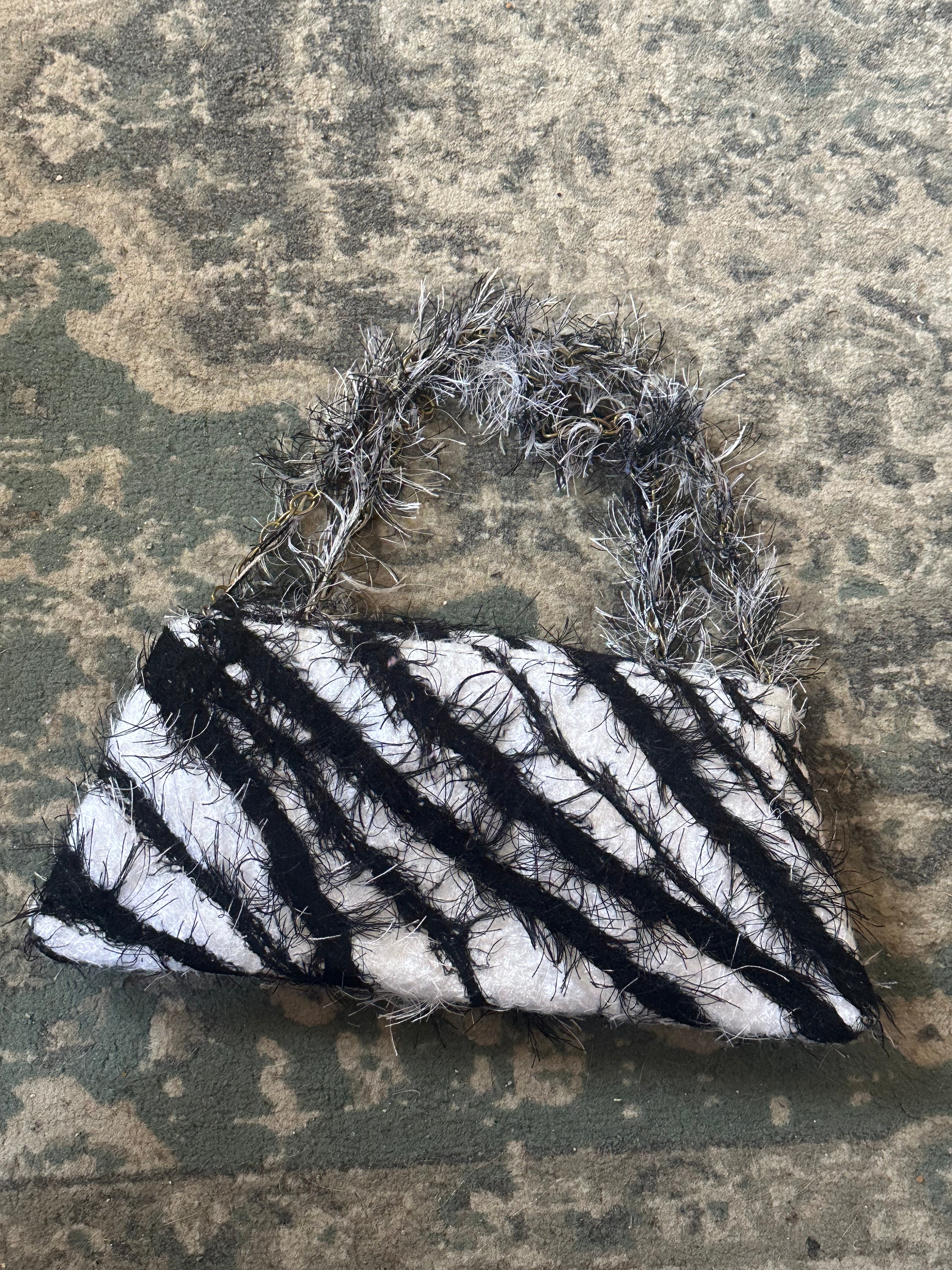 Vintage Black & White Textured Floral Shoulder Bag