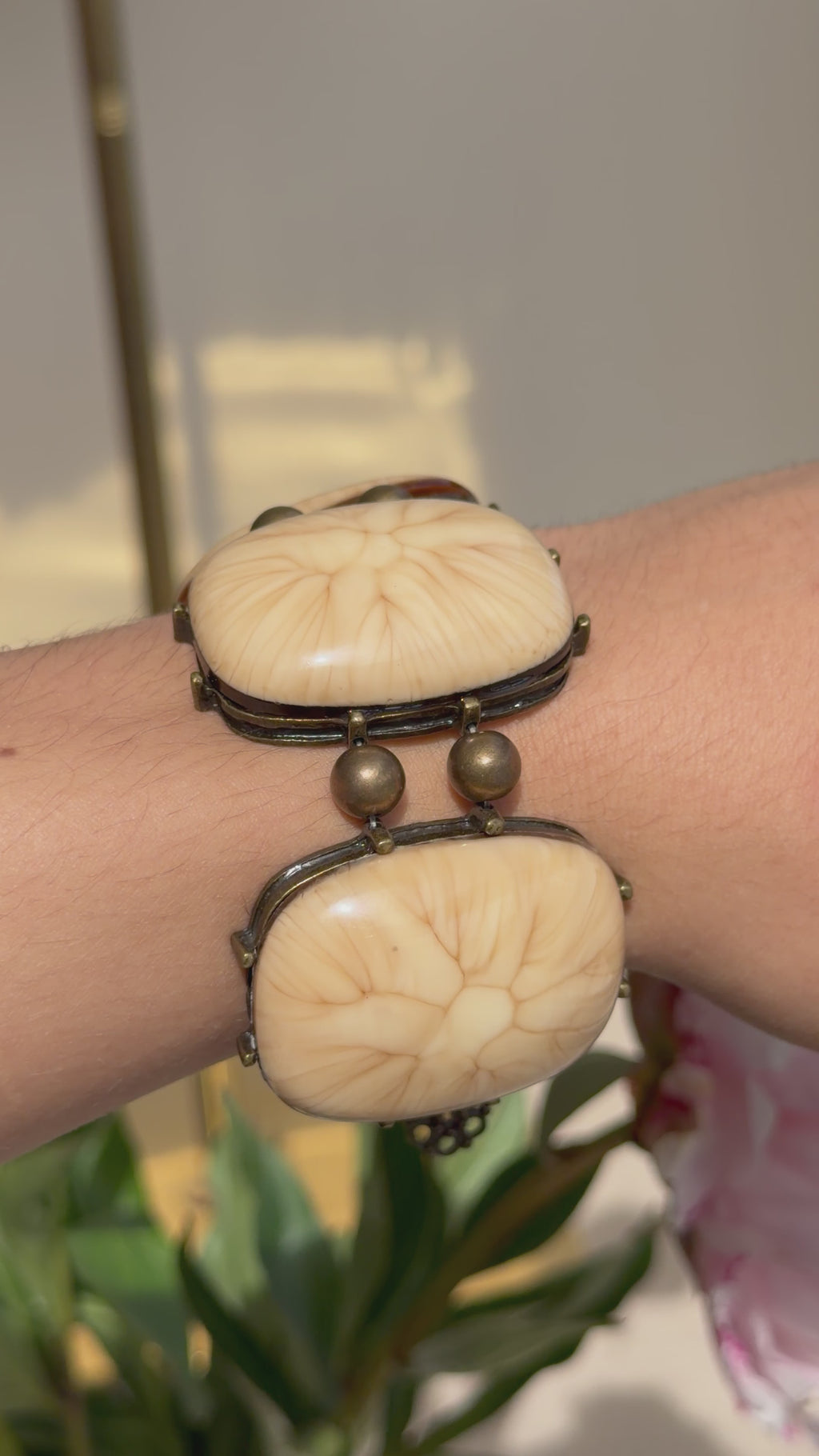 Ivory Carved Medallion Adjustable Statement Bracelet