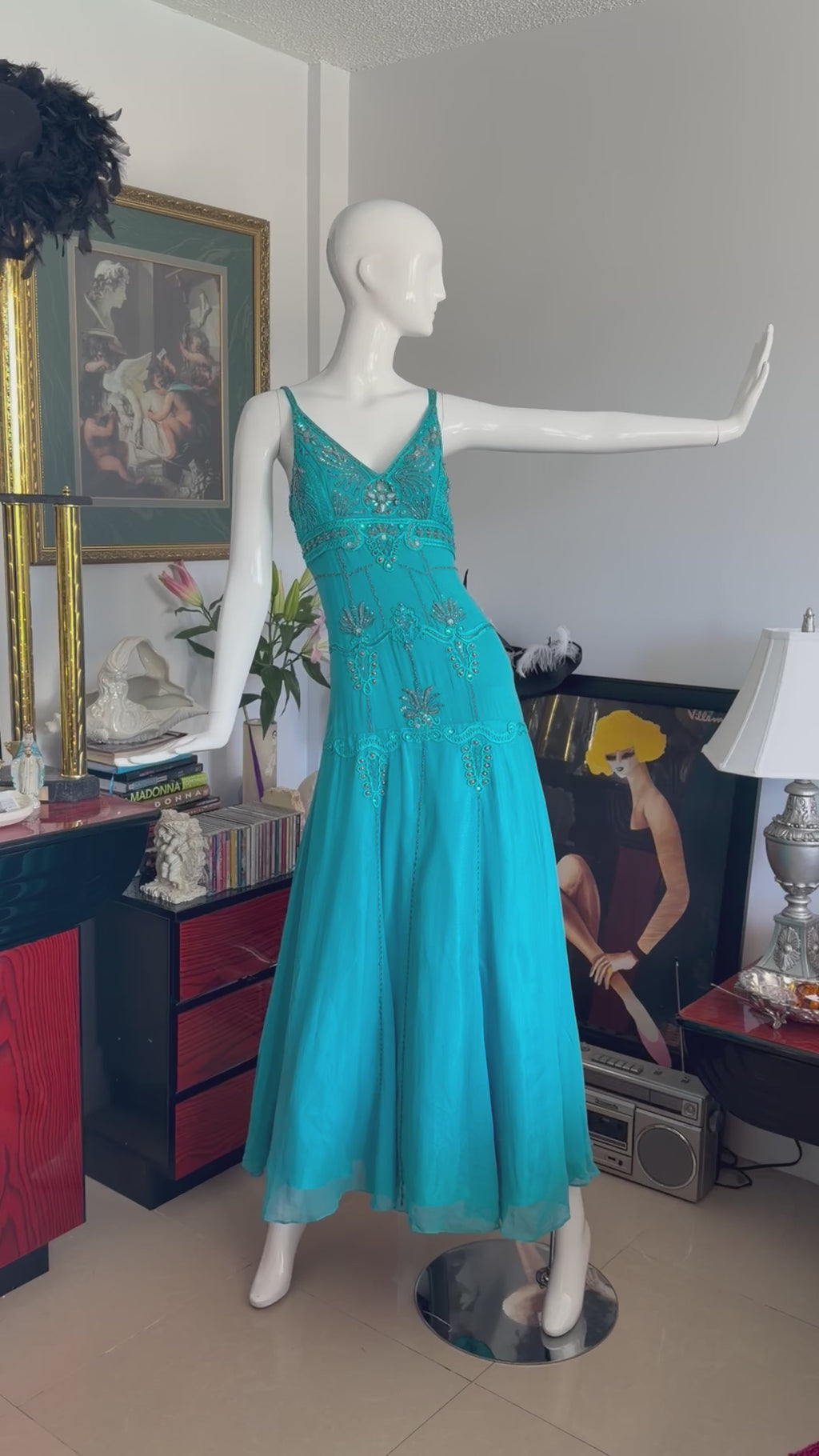 Sue Wong Nocturne Beaded Turquoise Gown size 4-6