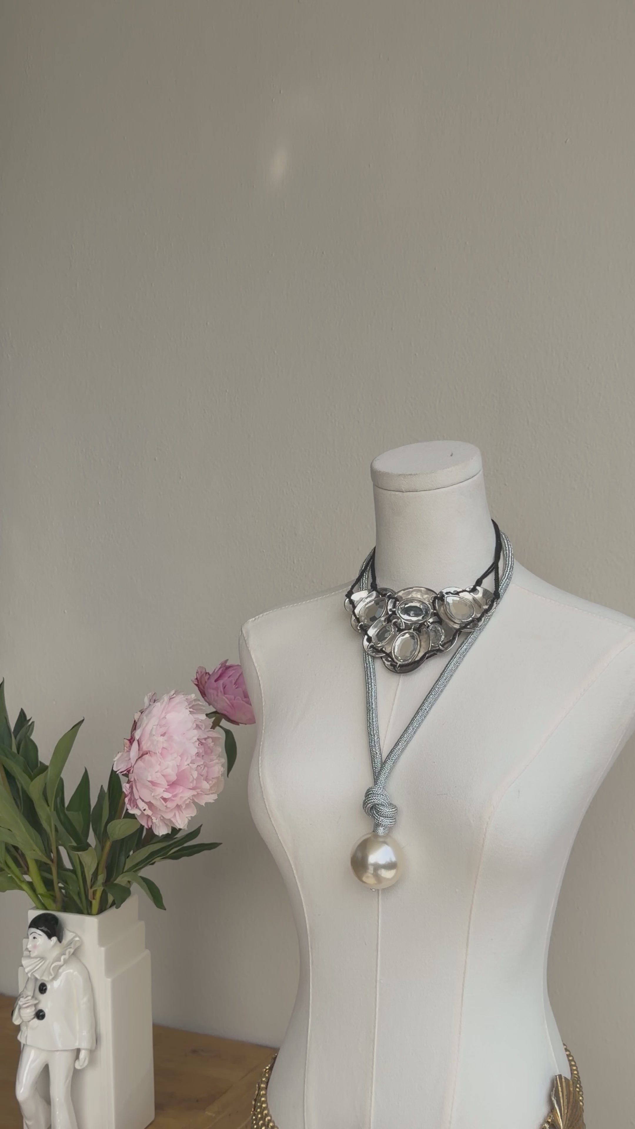 Silver Crystal Medallion Statement Choker
