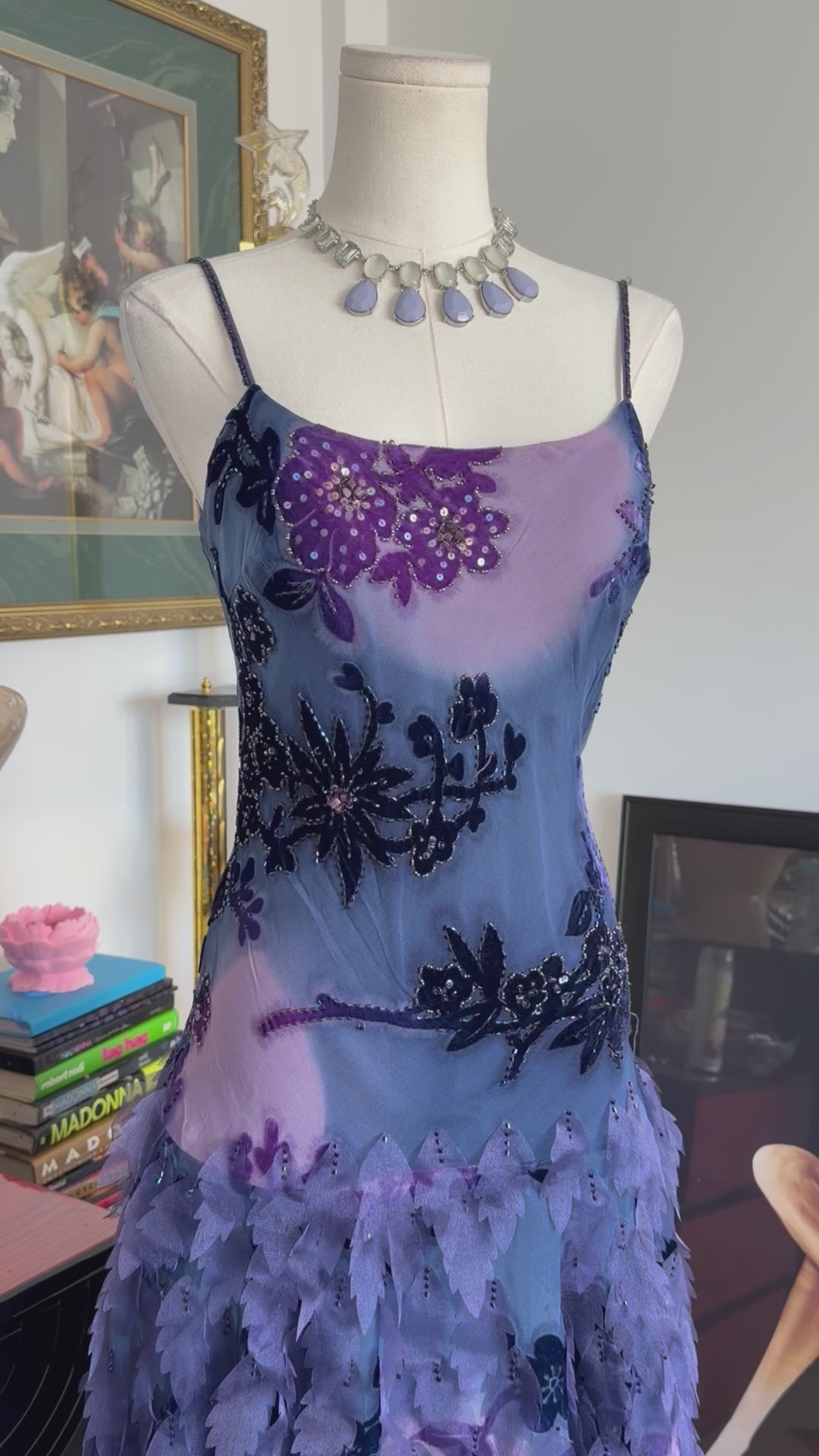 Sue Wong  Ombre Lavender & Blue 3D Leaf Dress -8