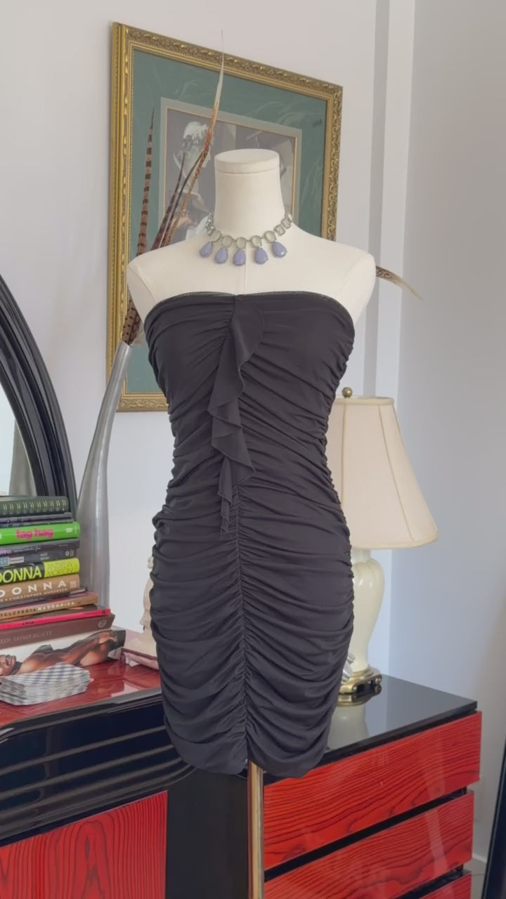 Black Ruched Strapless Mini Dress tag M