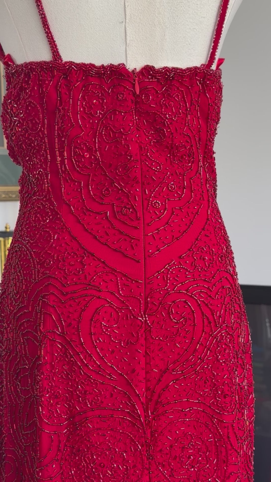 Vintage Cache Deadstock Fully Beaded Red Gown